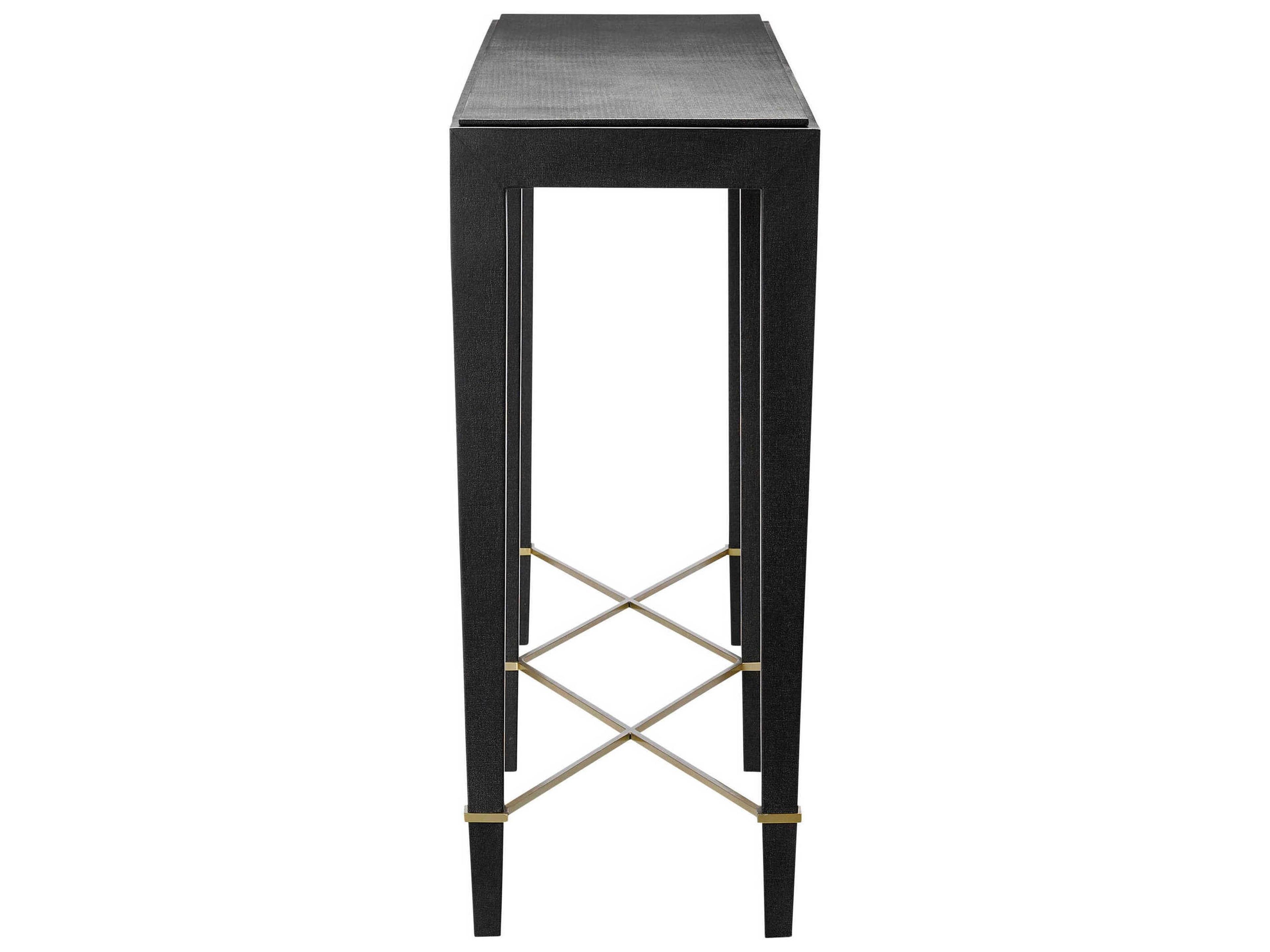 Currey & Company Verona Rectangular Wood Black Lacquered Linen Champagne Console Table