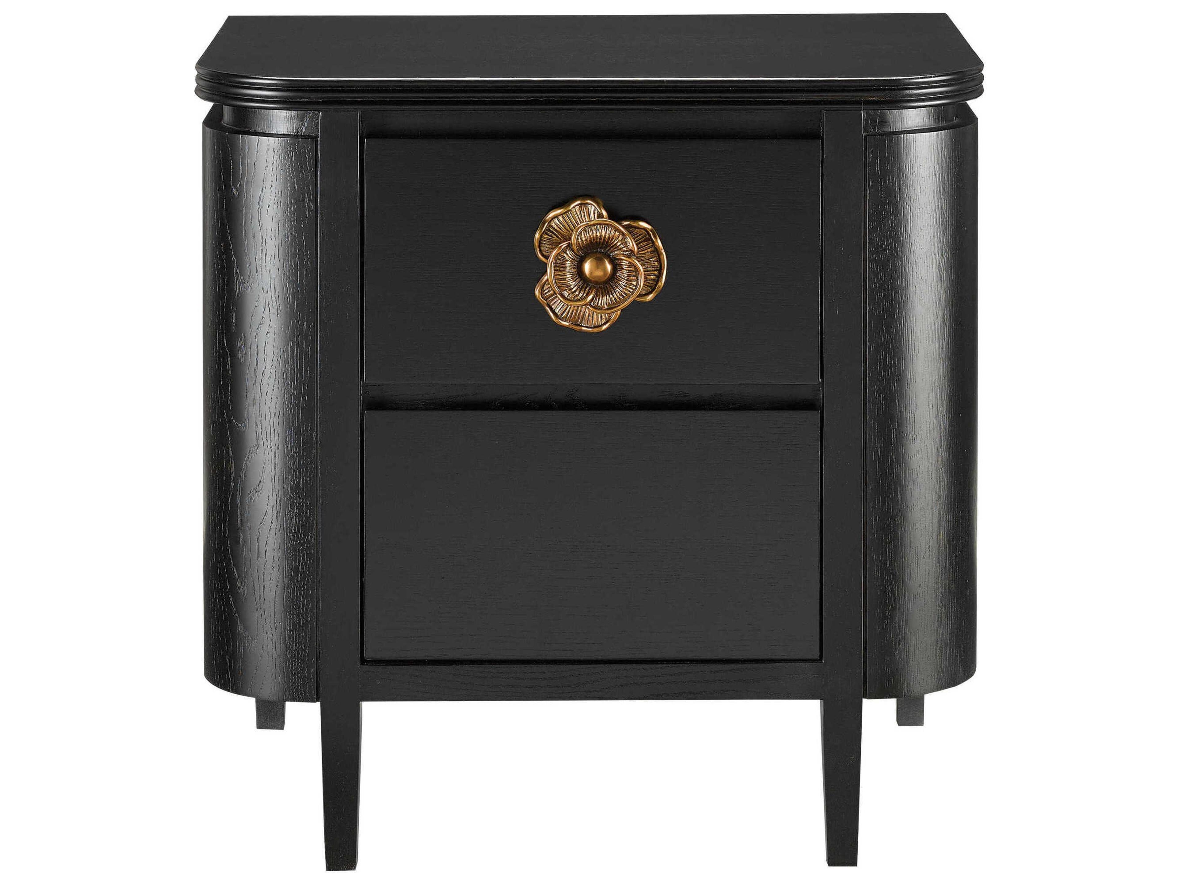 Currey & Company Briallen 2-Drawers Gold Oak Wood Nightstand