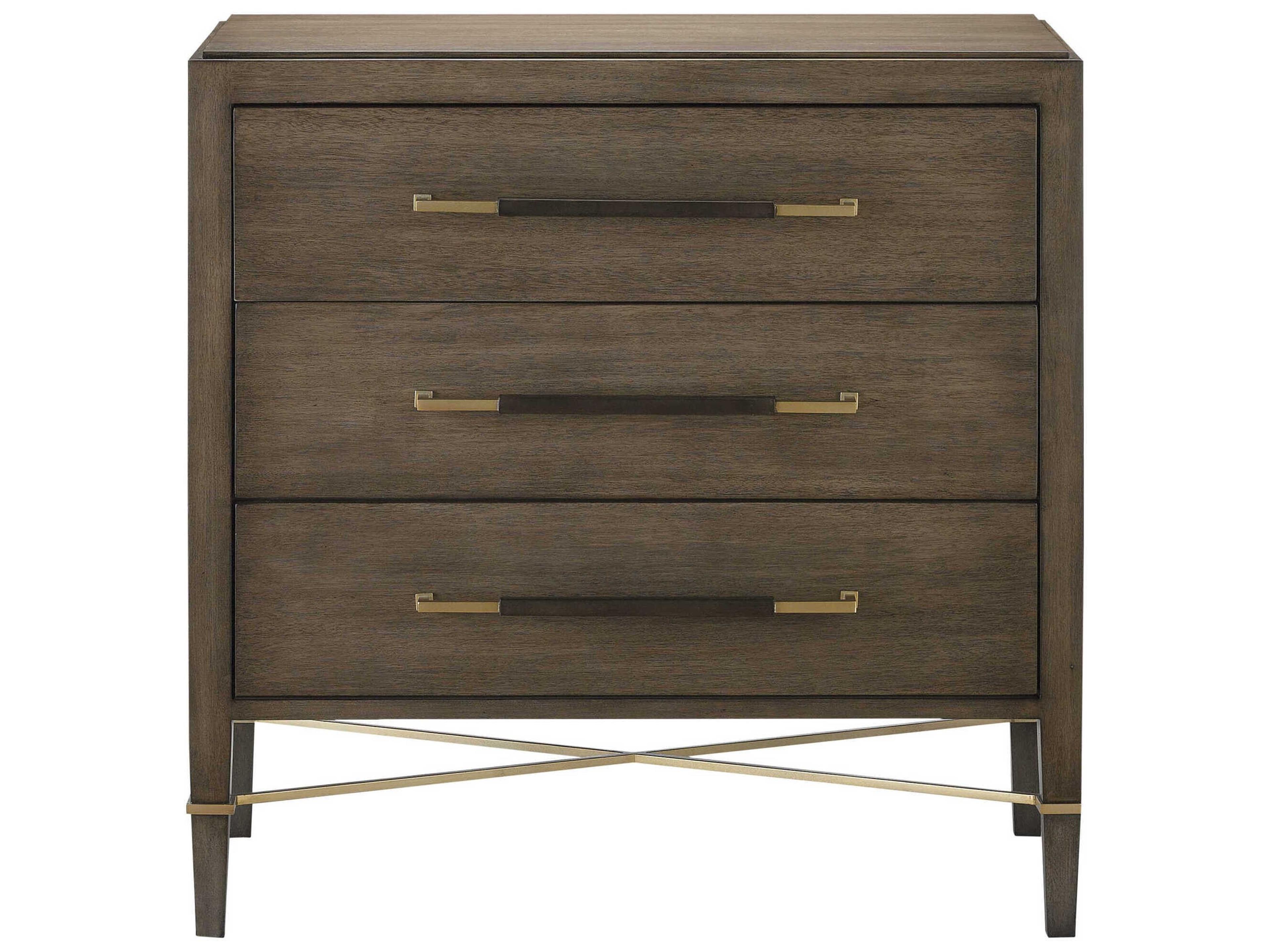 Currey & Company Verona 3-Drawers Brown Mahogany Wood Chest Nightstand