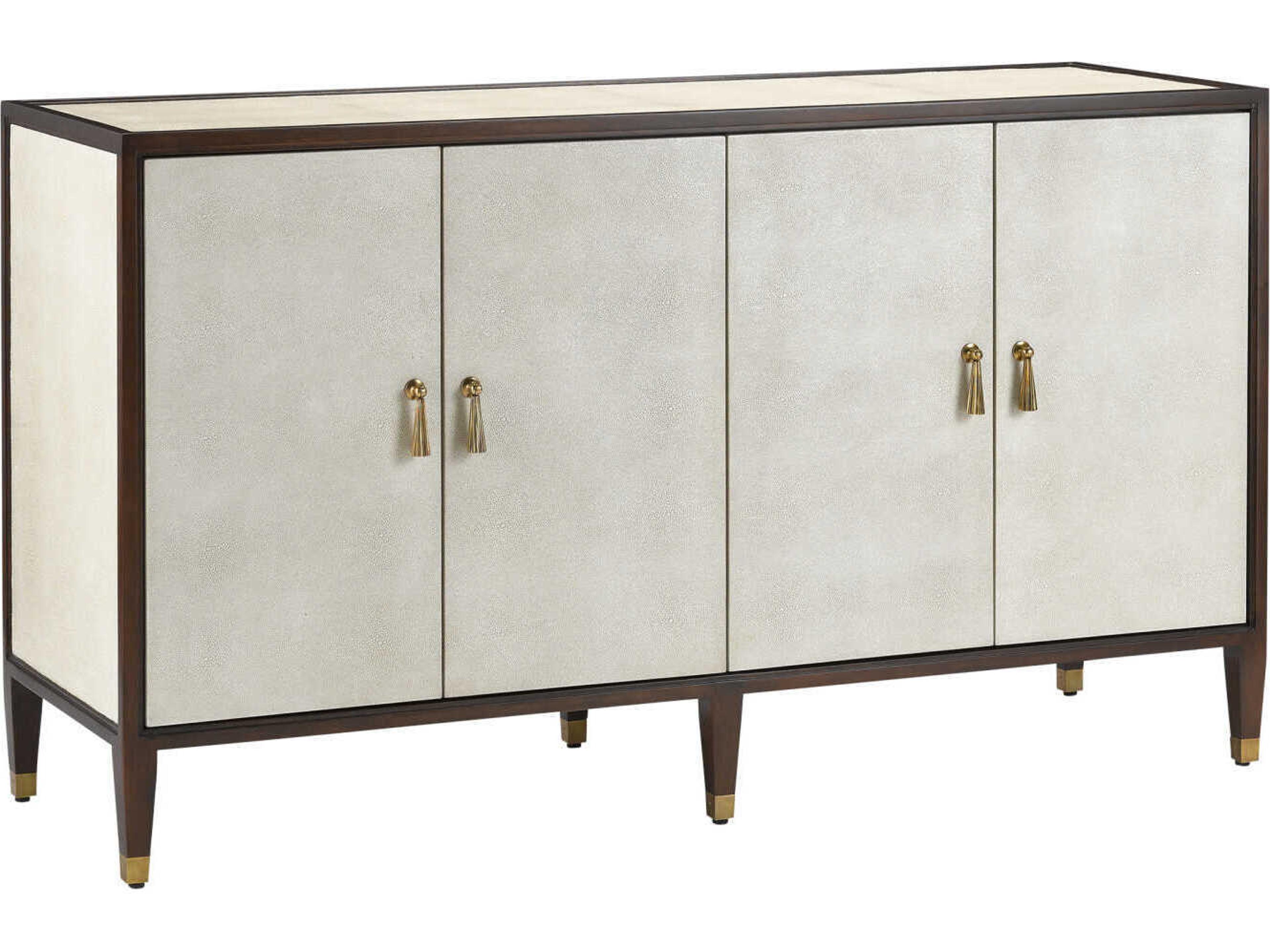 Evie 60" Mahogany Wood Ivory Dark Walnut Brass Credenza Sideboard