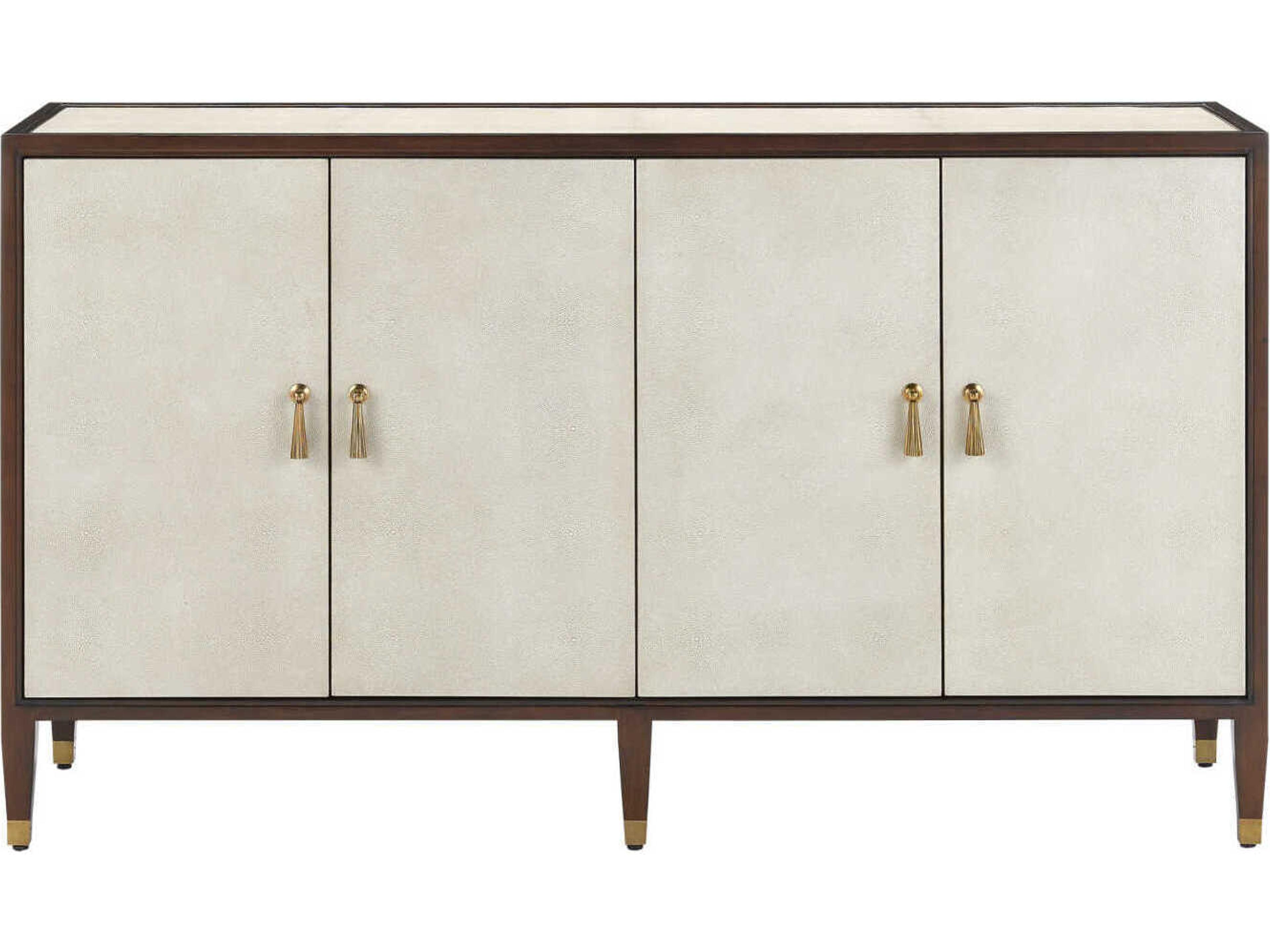 Currey & Company Evie 60" Mahogany Wood Ivory Dark Walnut Brass Credenza Sideboard