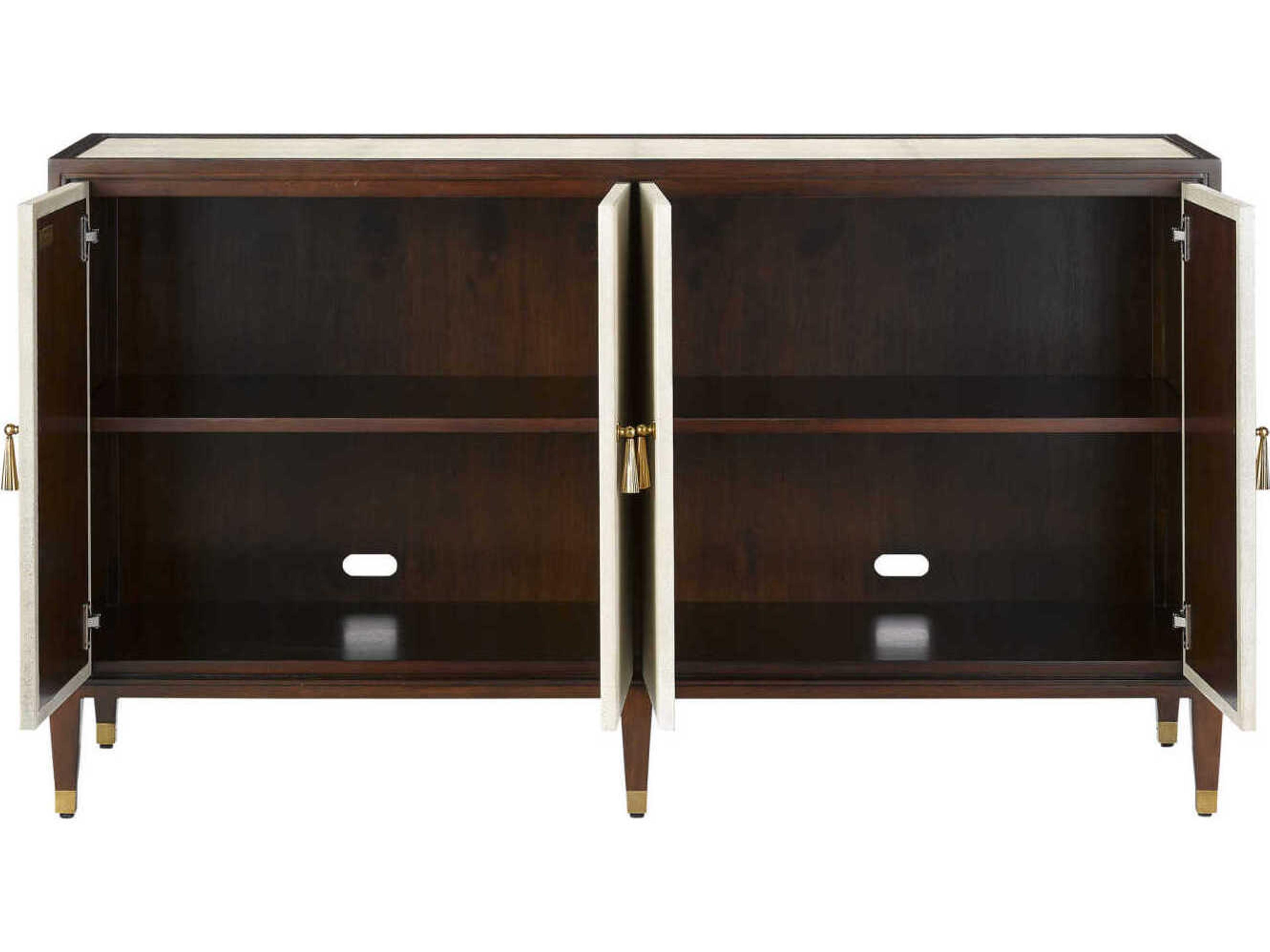 Currey & Company Evie 60" Mahogany Wood Ivory Dark Walnut Brass Credenza Sideboard