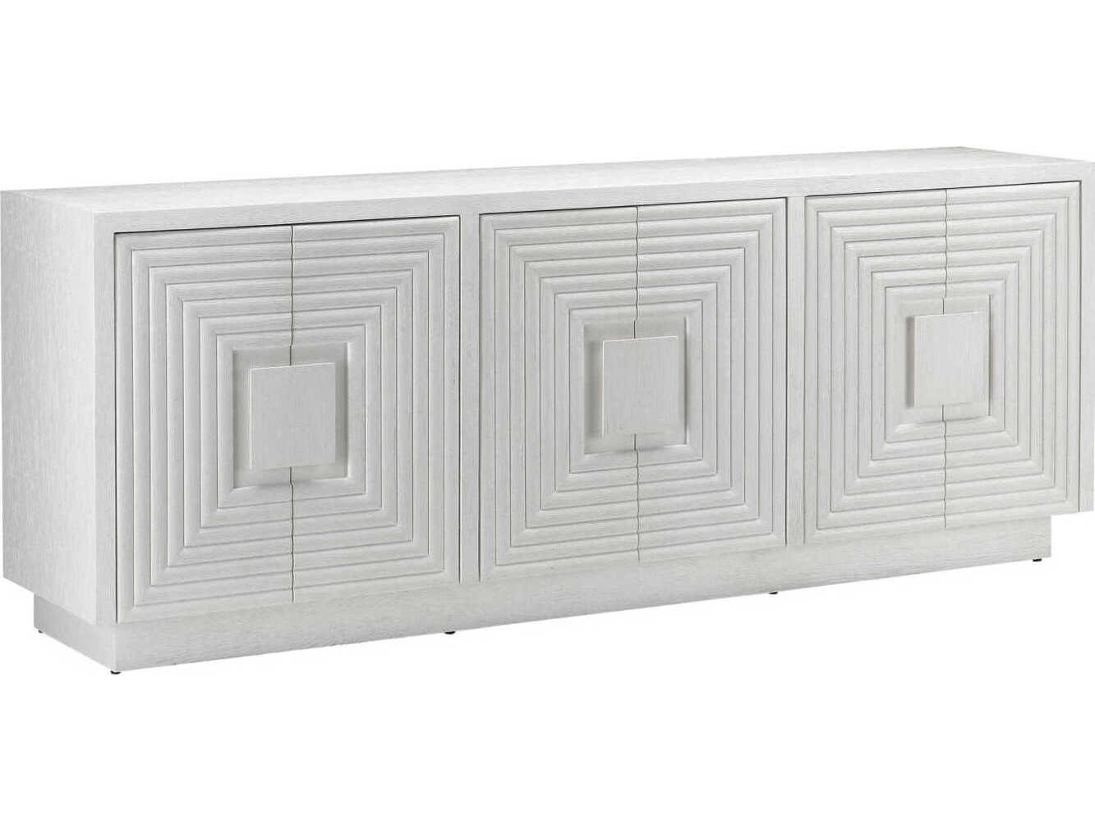 Morombe 84" Oak Wood Cerused White Credenza Sideboard