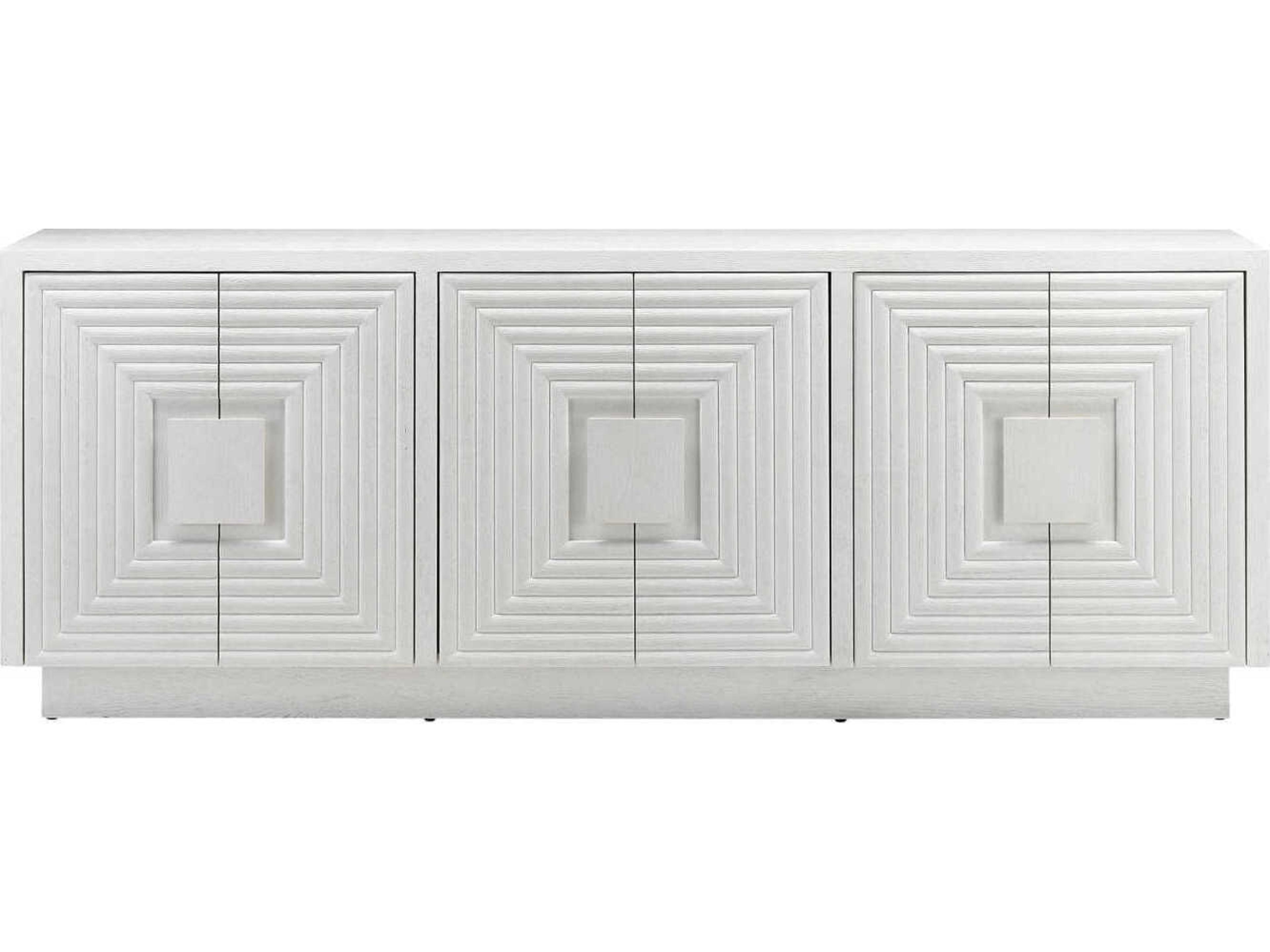 Currey & Company Morombe 84" Oak Wood Cerused White Credenza Sideboard