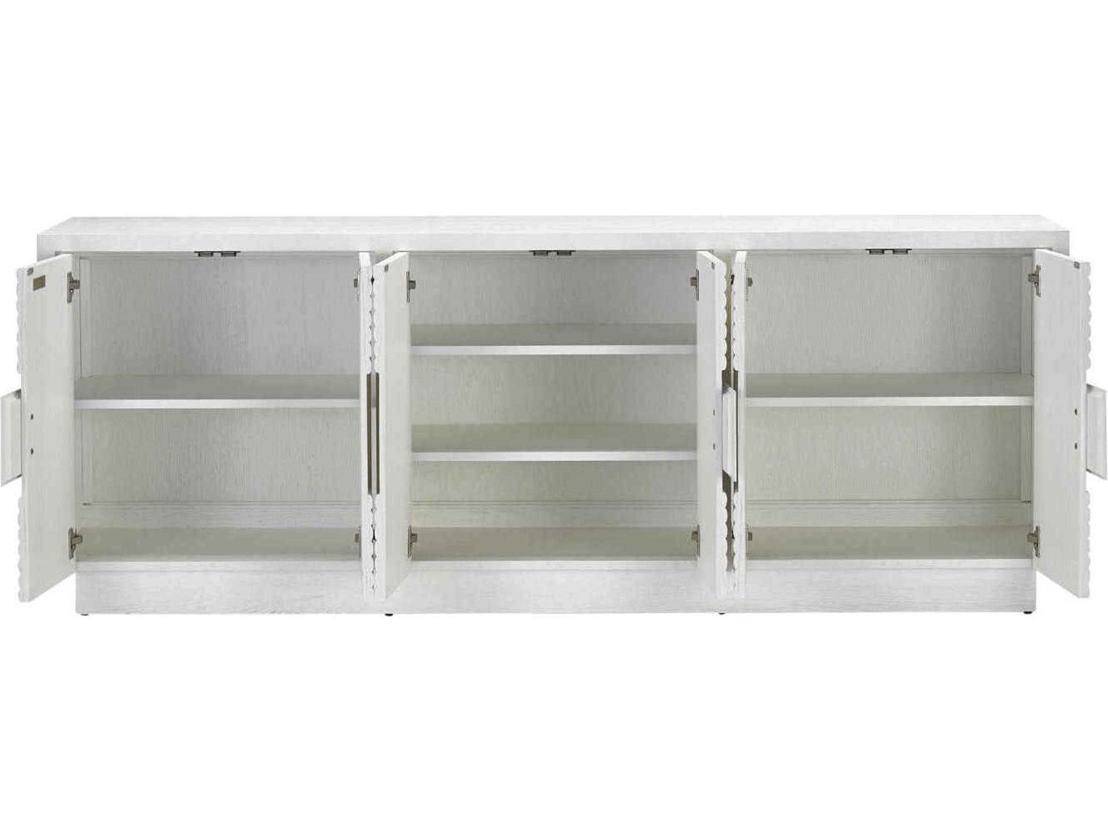 Currey & Company Morombe 84" Oak Wood Cerused White Credenza Sideboard