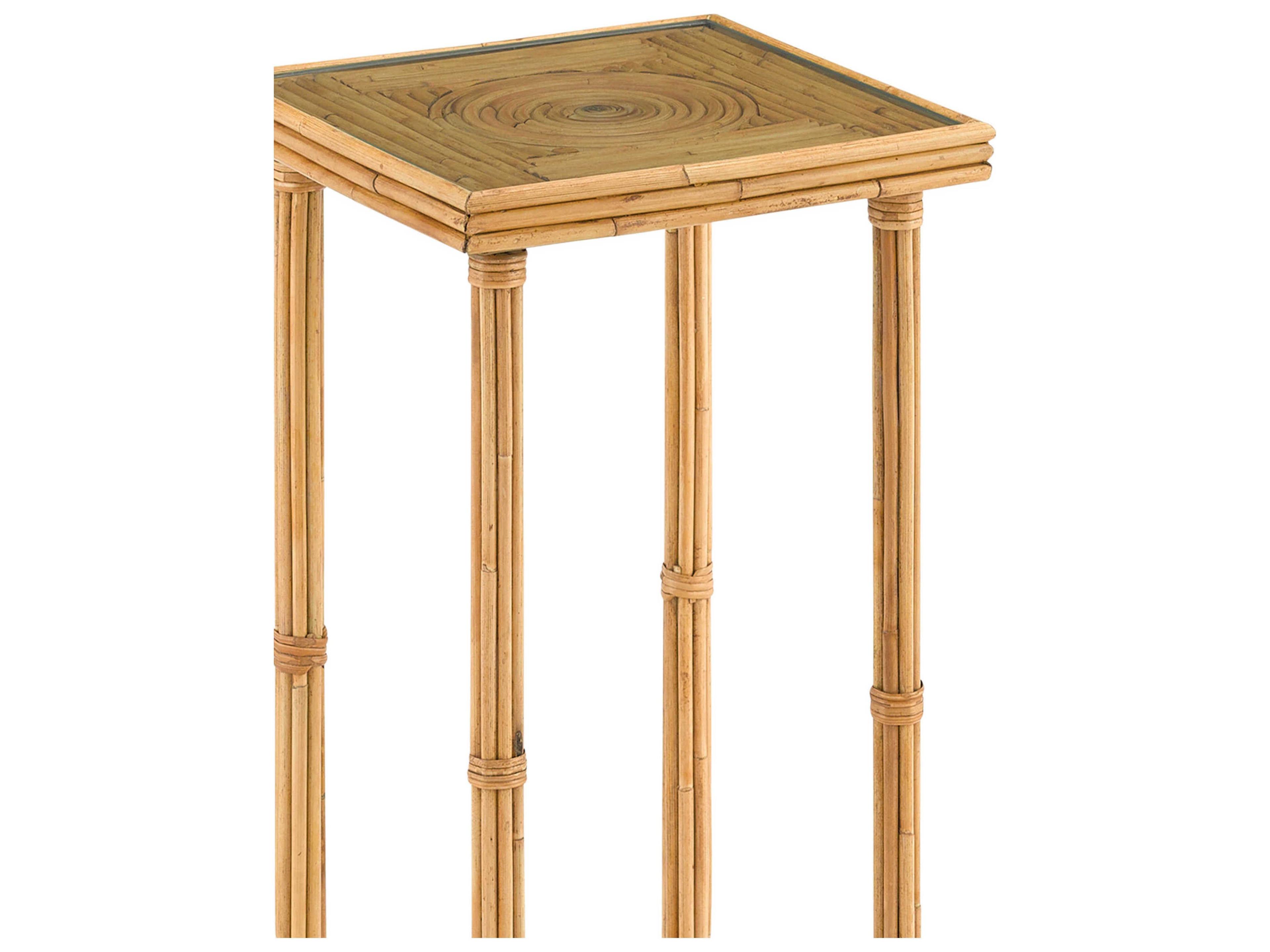 Currey & Company Silang 9" Square Glass Natural Rattan End Table