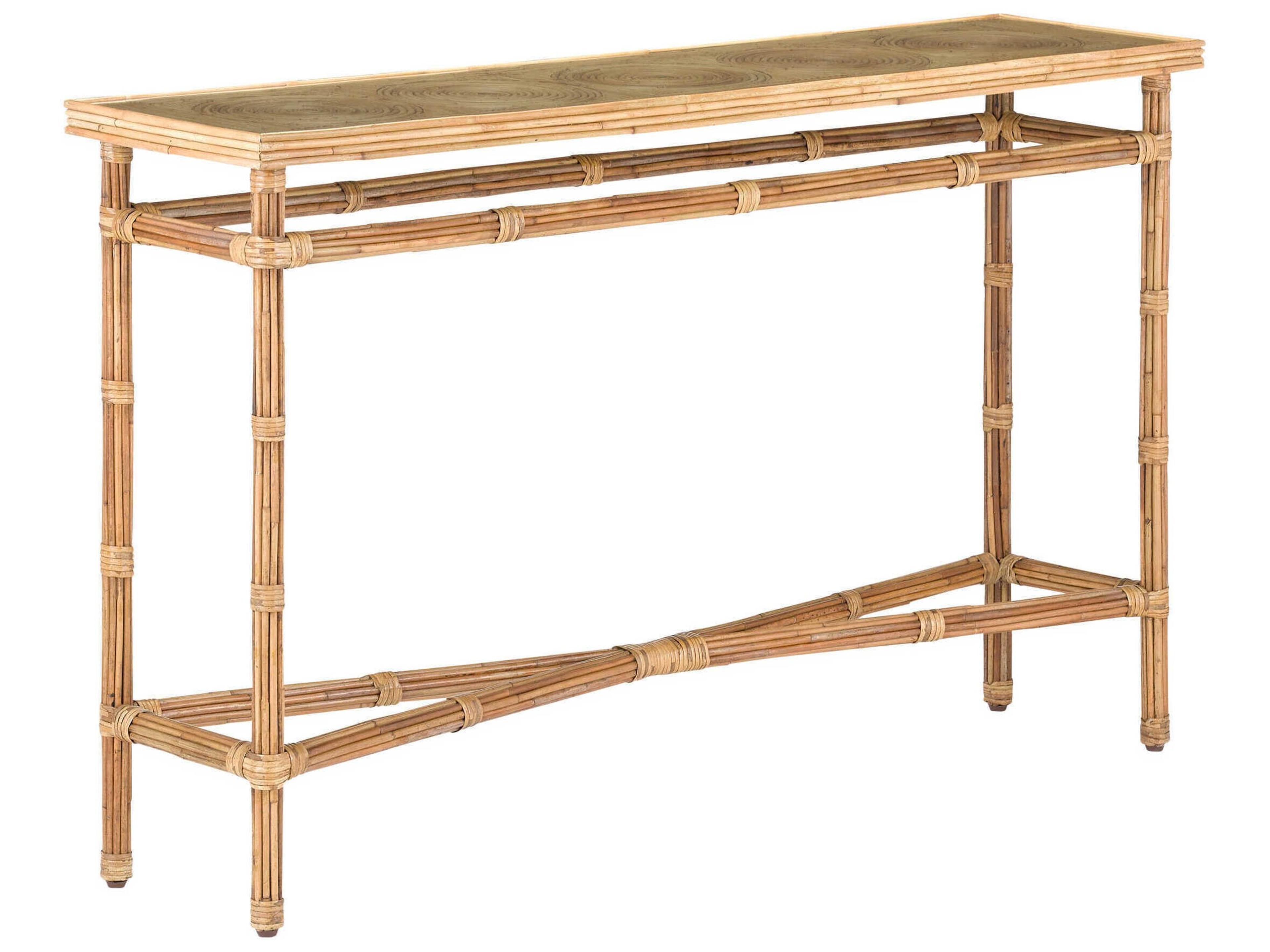 Silang Rectangular Glass Natural Rattan Console Table