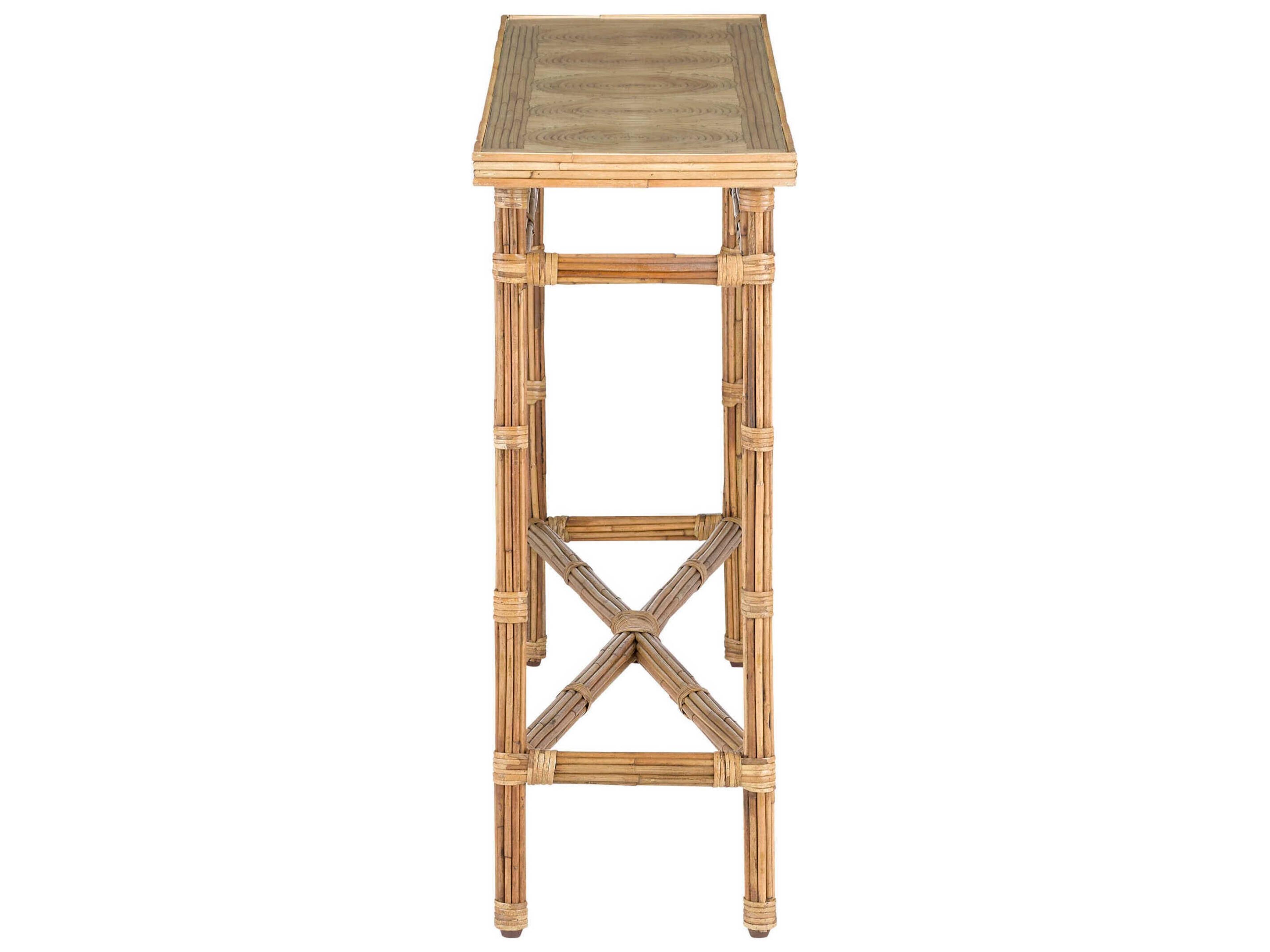 Currey & Company Silang Rectangular Glass Natural Rattan Console Table