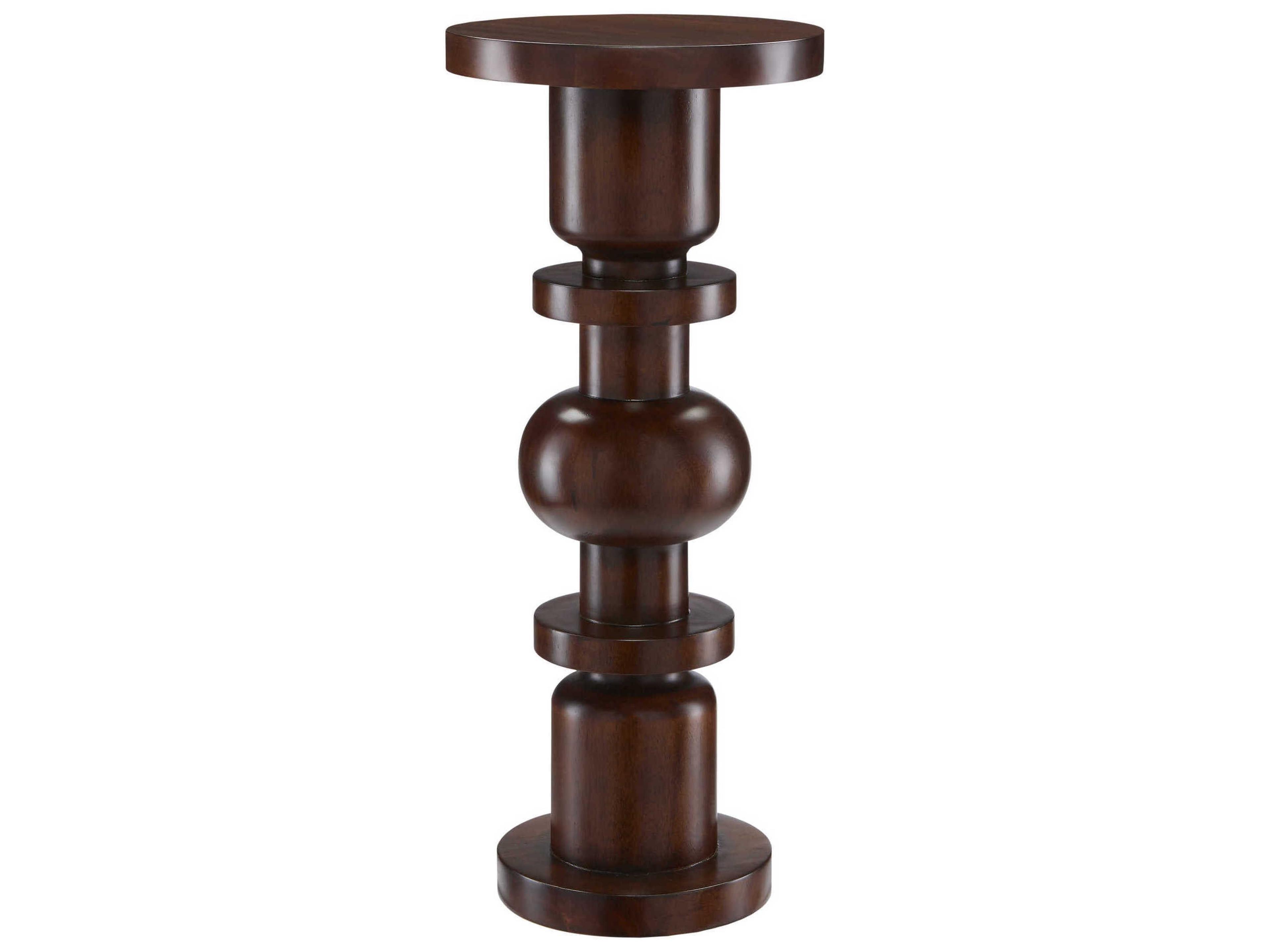 Currey & Company Sasha Round Wood Dark Walnut End Table