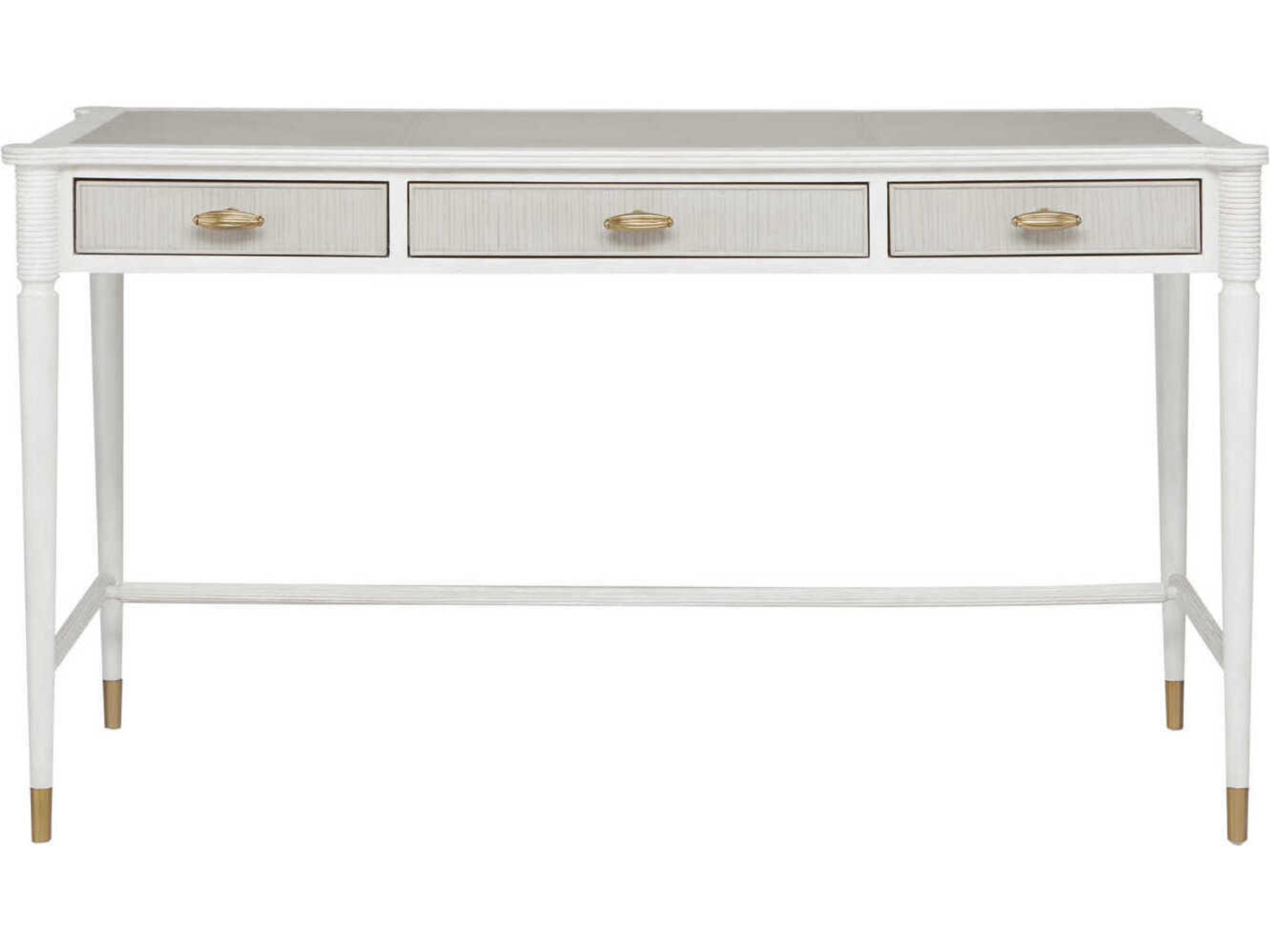 Currey & Company Aster Off White Fog Brass Mahogany Wood Secretary Desk