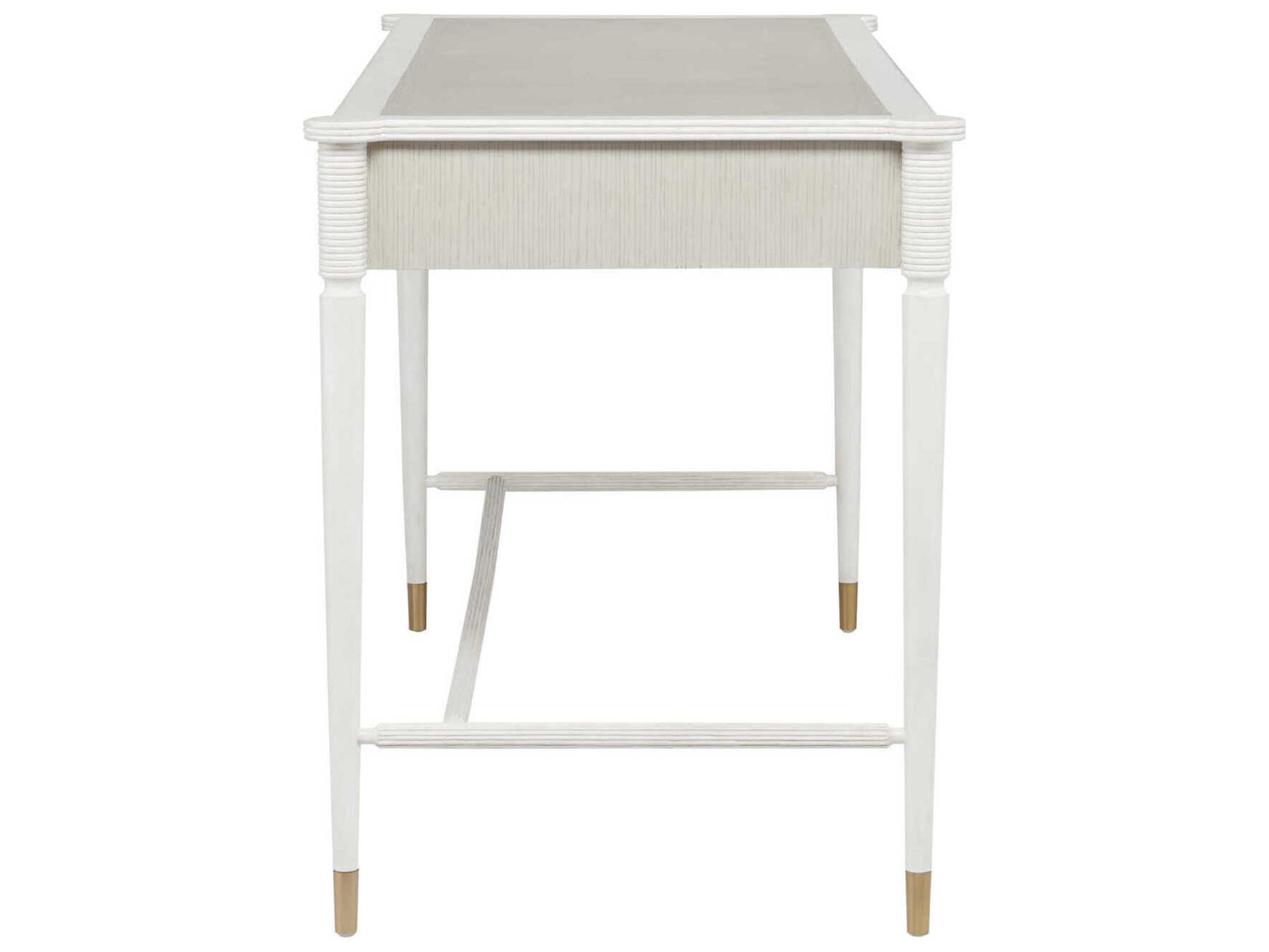 Currey & Company Aster Off White Fog Brass Mahogany Wood Secretary Desk