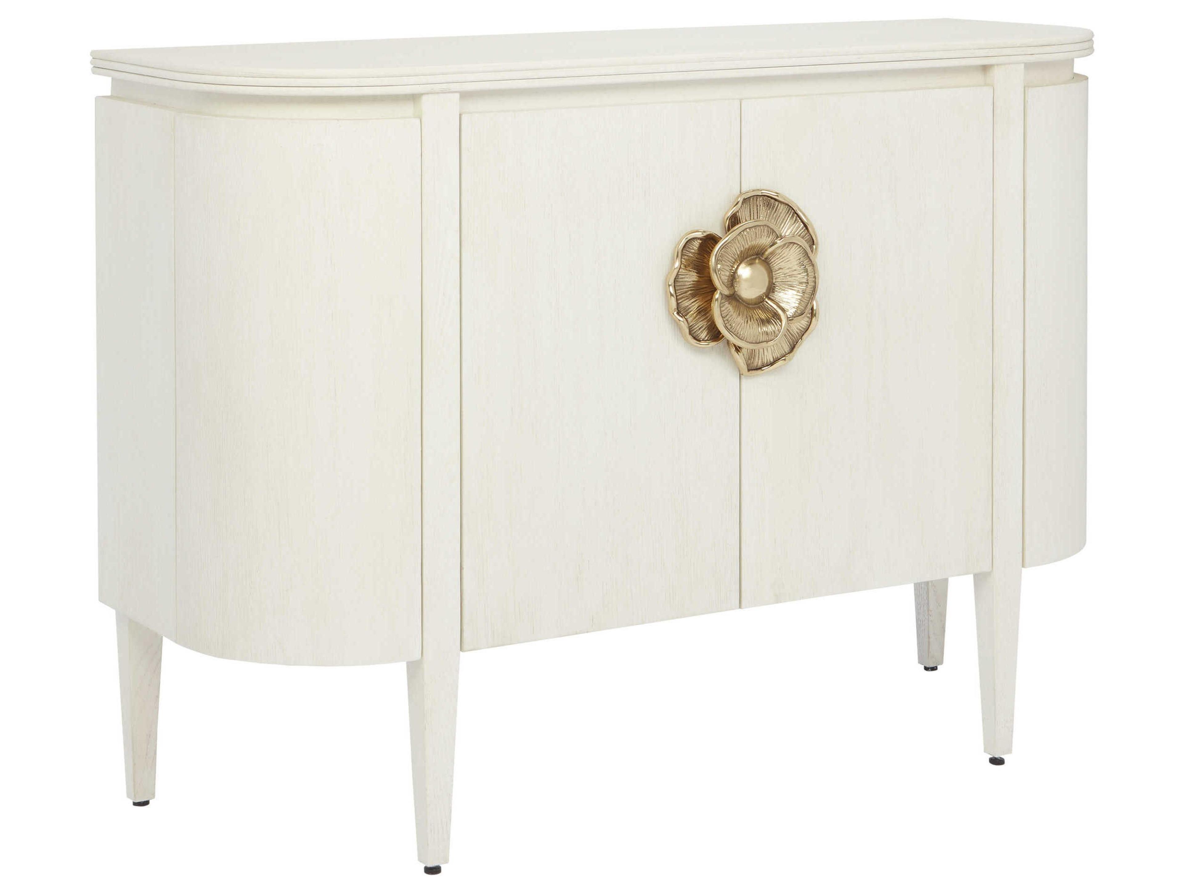Briallen Demi-Lune Cabinet in Cerused White and Brass