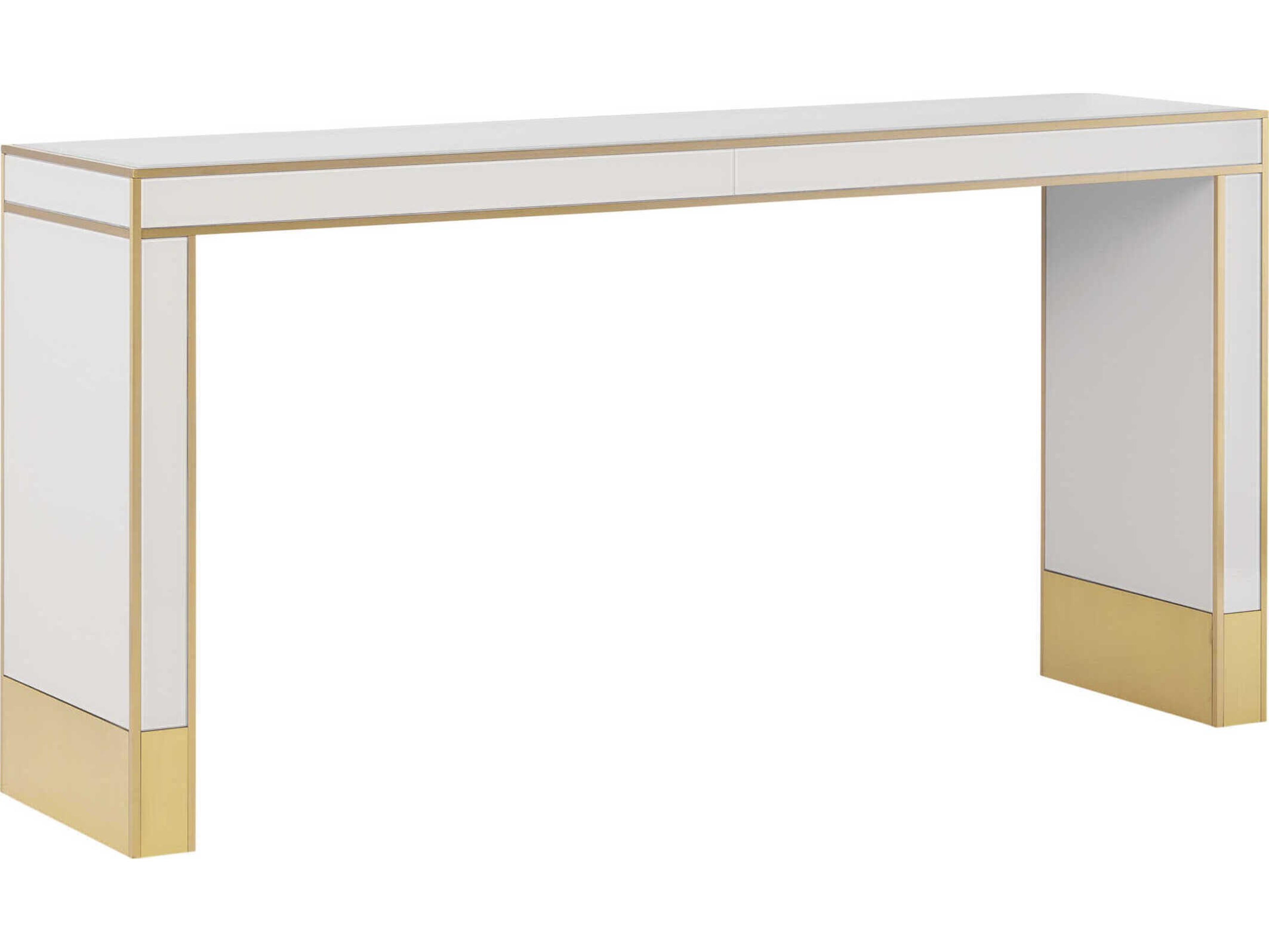 Arden Rectangular Glass Ivory Satin Brass Console Table