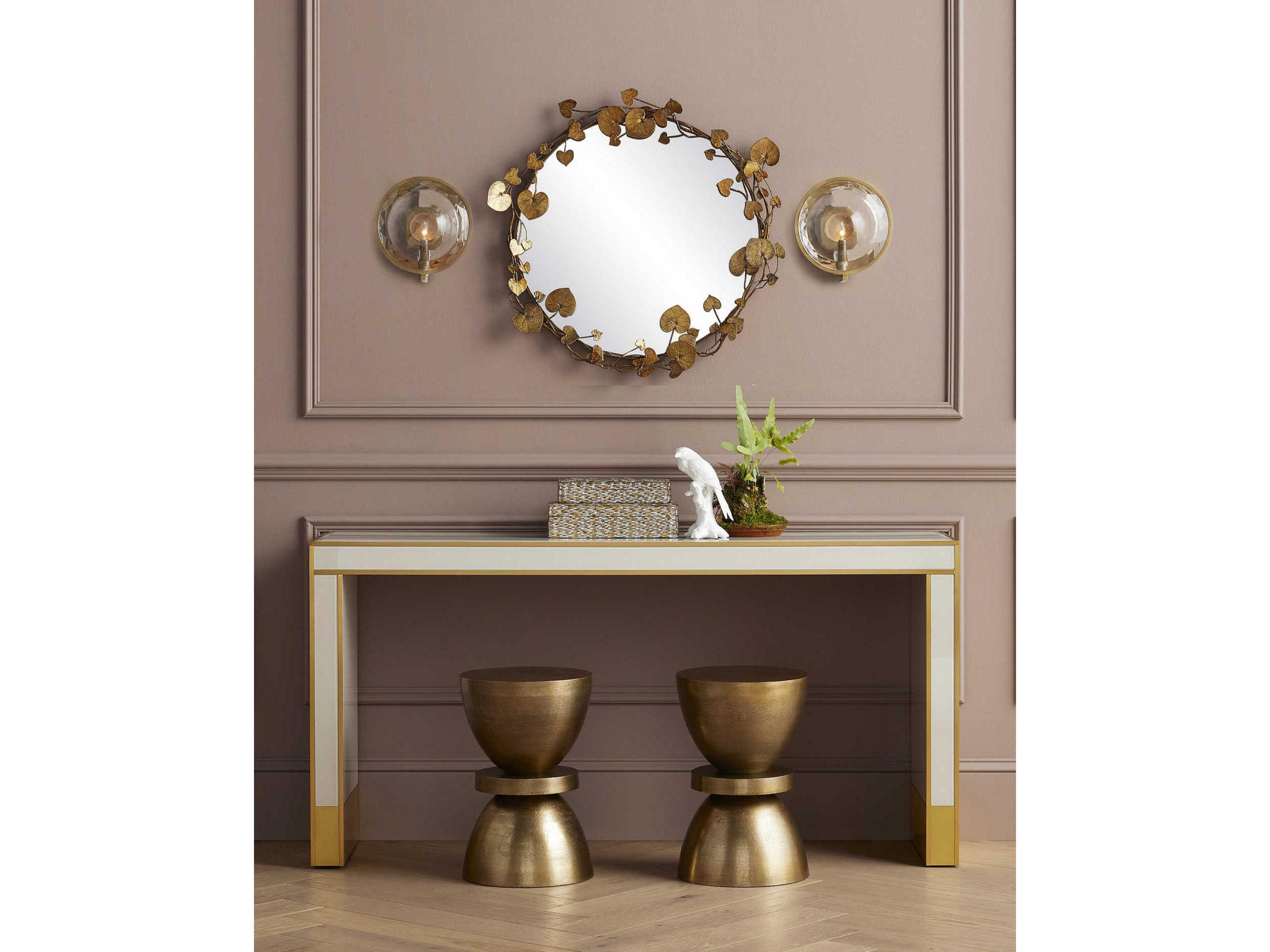 Currey & Company Arden Rectangular Glass Ivory Satin Brass Console Table
