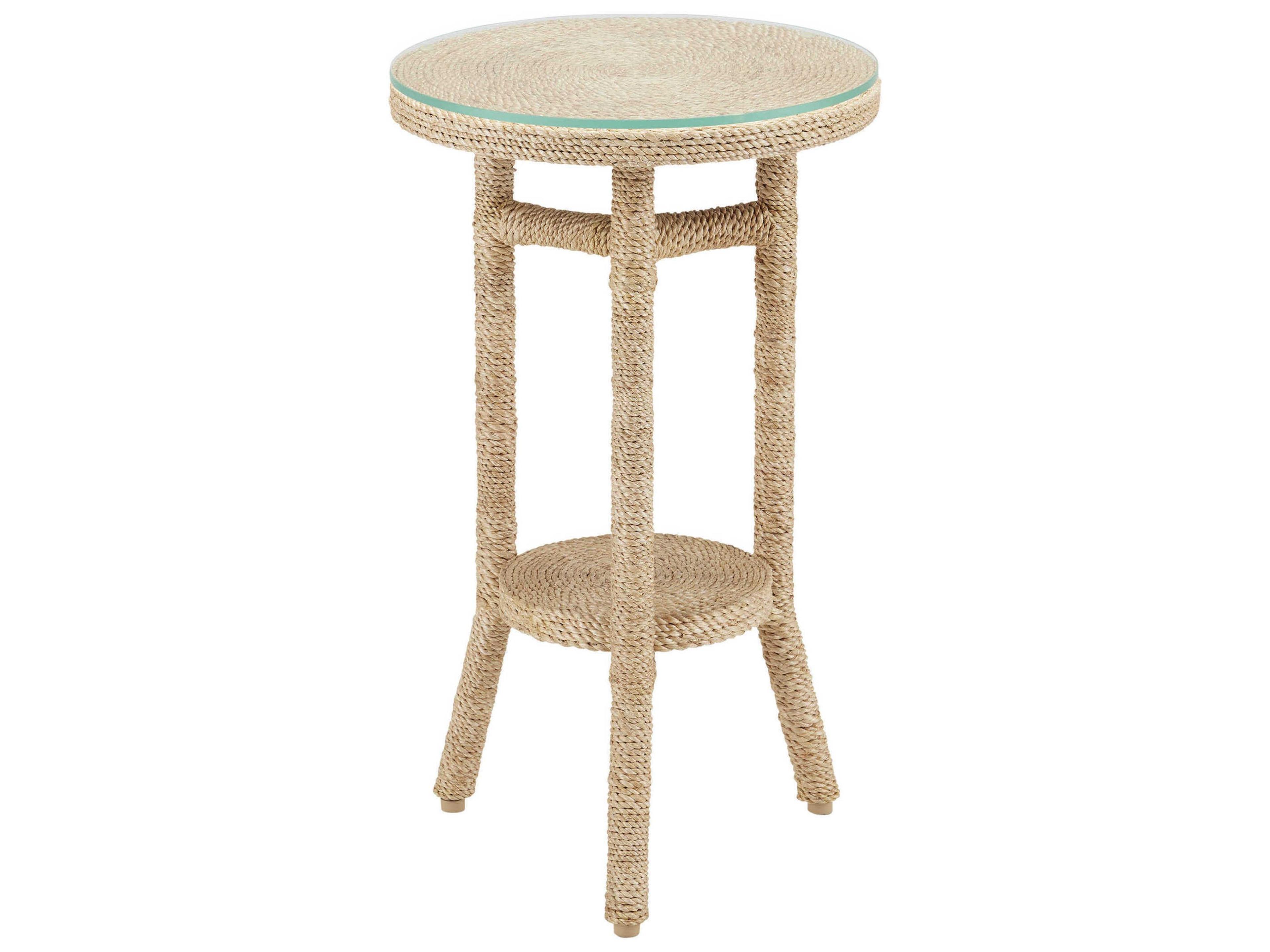 Currey & Company Limay Round Natural Rope Clear Glass End Table