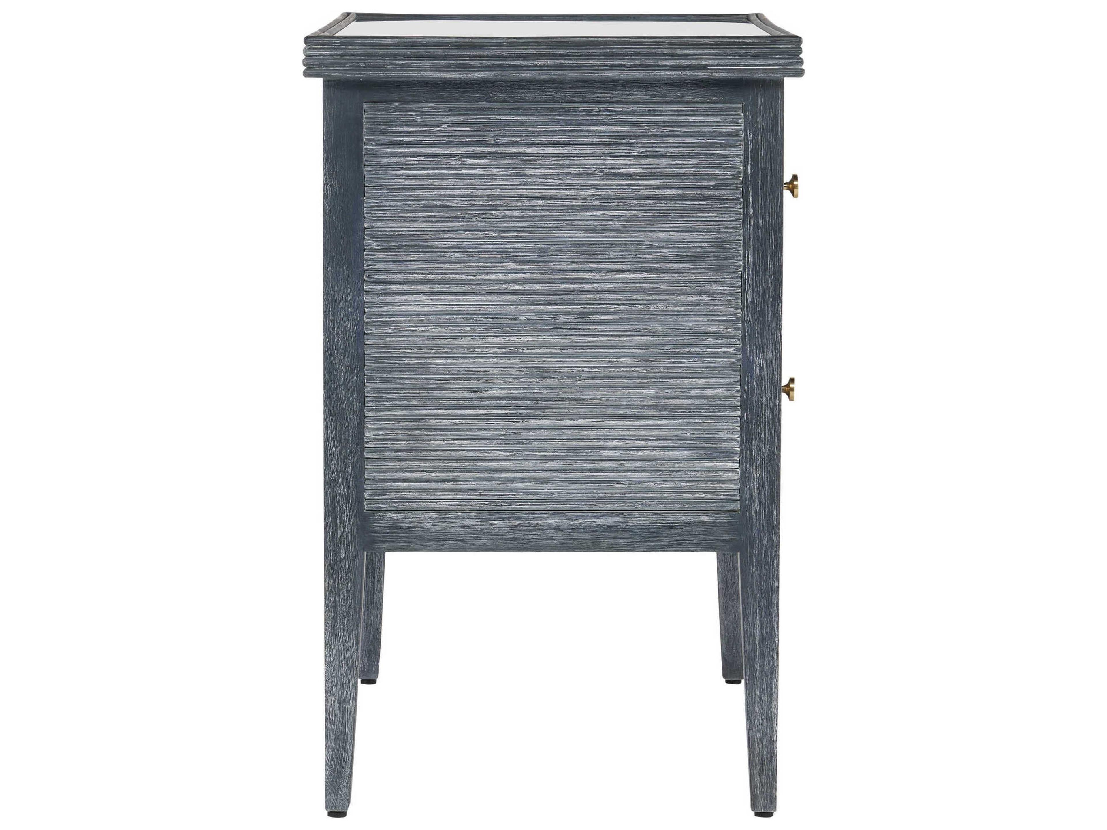 Currey & Company Santos Vintage Navy Brushed Brass Clear Blue Mahogany Wood Accent Chest