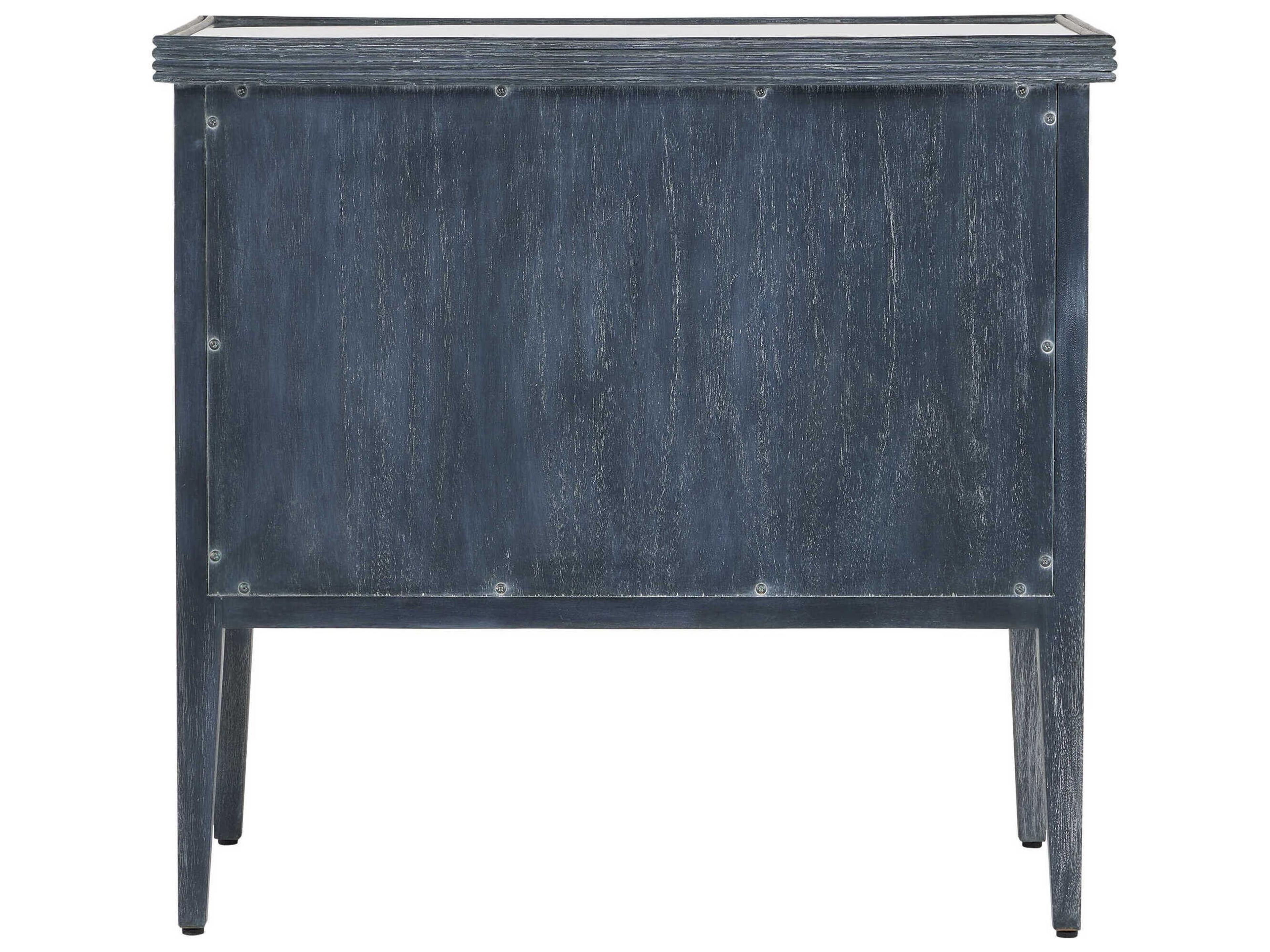 Currey & Company Santos Vintage Navy Brushed Brass Clear Blue Mahogany Wood Accent Chest