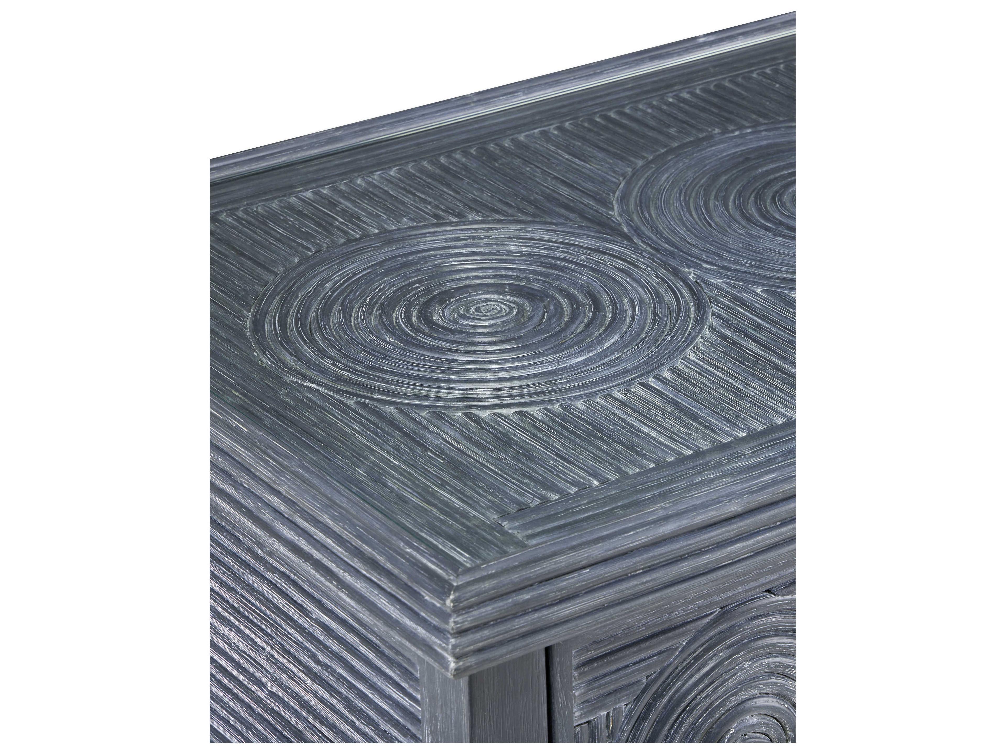 Currey & Company Santos Vintage Navy Brushed Brass Clear Blue Mahogany Wood Accent Chest