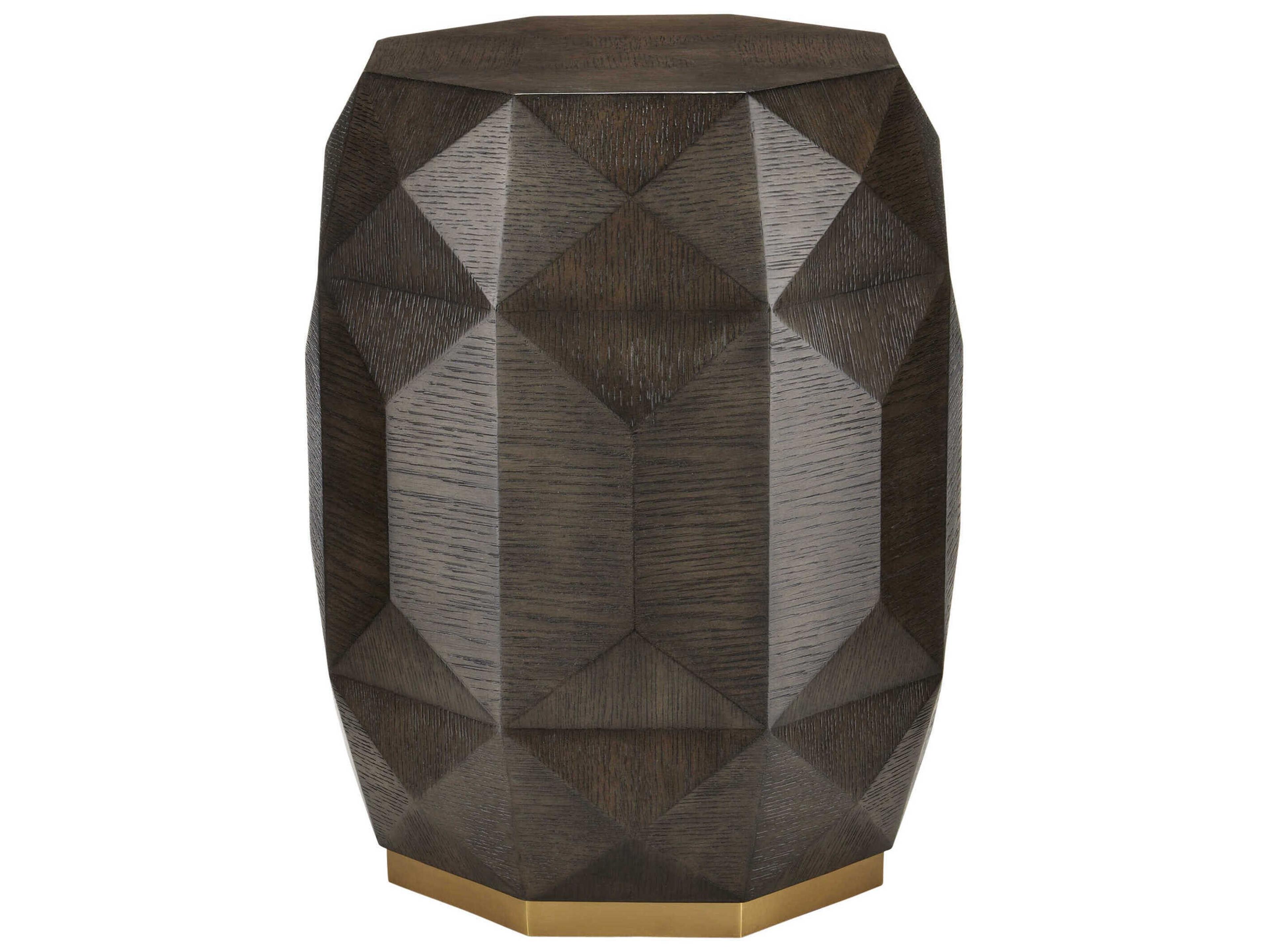 Kendall Hexagon Wood Dove Gray polished Brass End Table