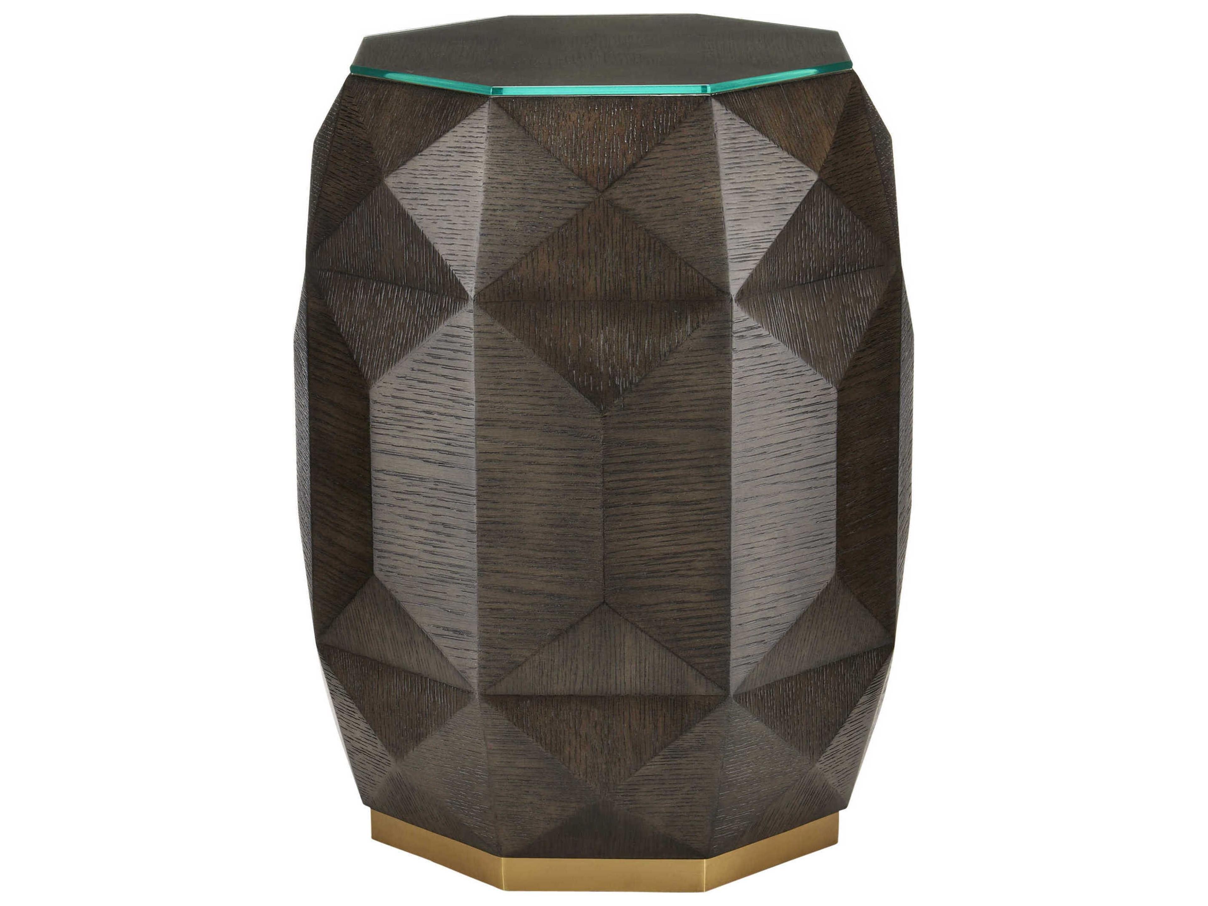 Currey & Company Kendall Hexagon Wood Dove Gray polished Brass End Table