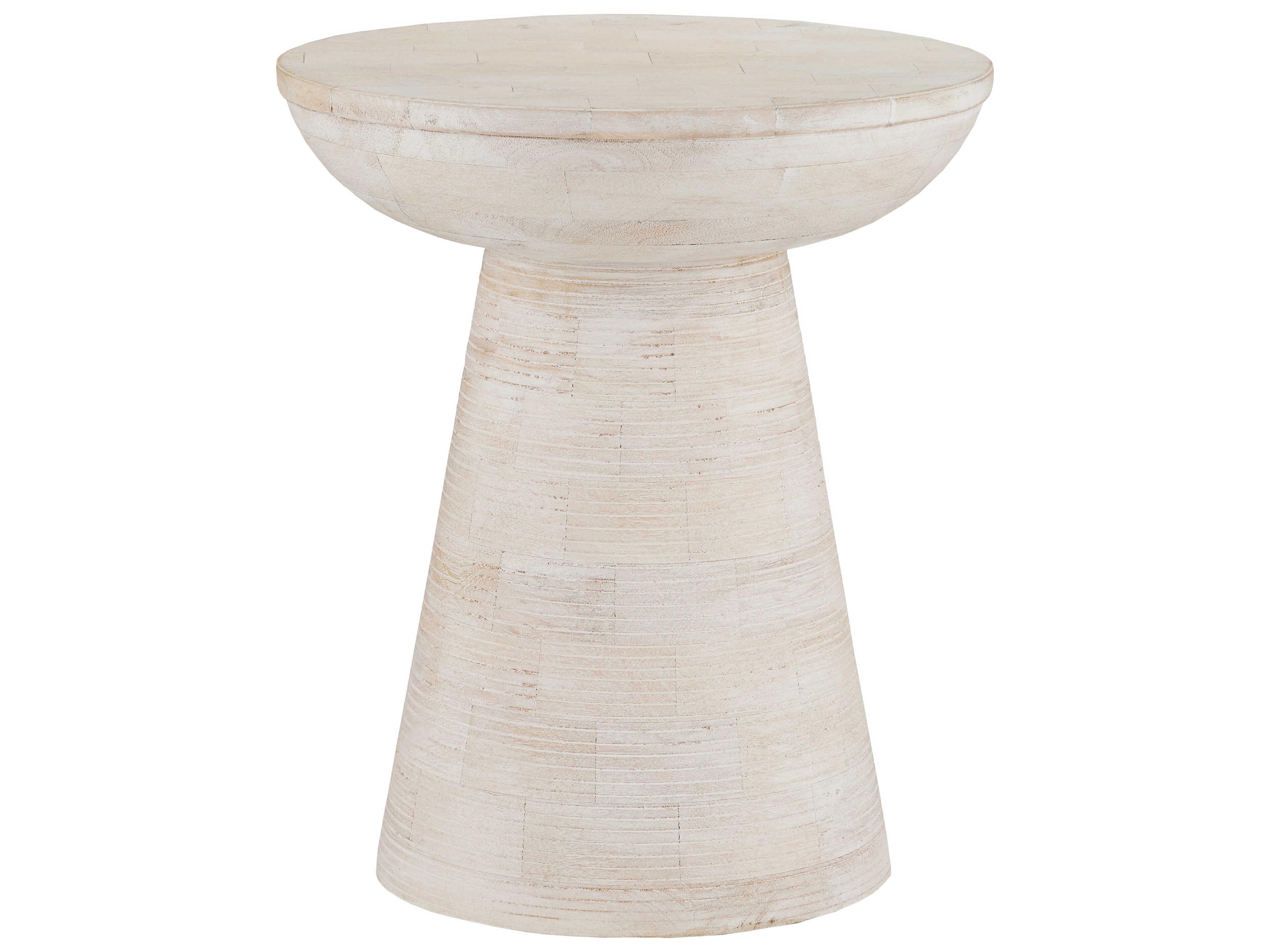 Luxecor Gati Round Wood Whitewash End Table
