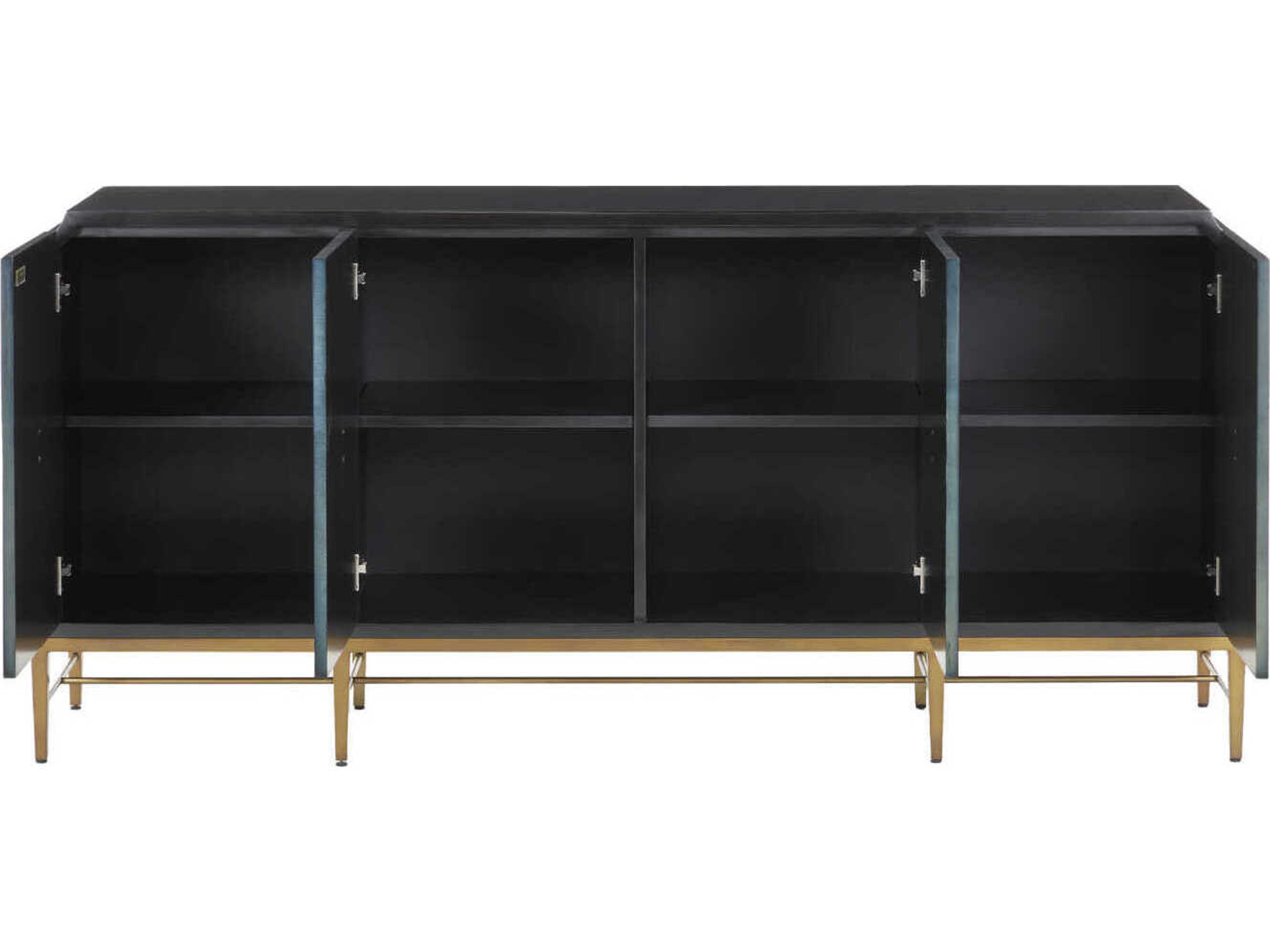 Currey & Company Kallista 80" Hardwood Dark Sapphire Caviar Black Sideboard