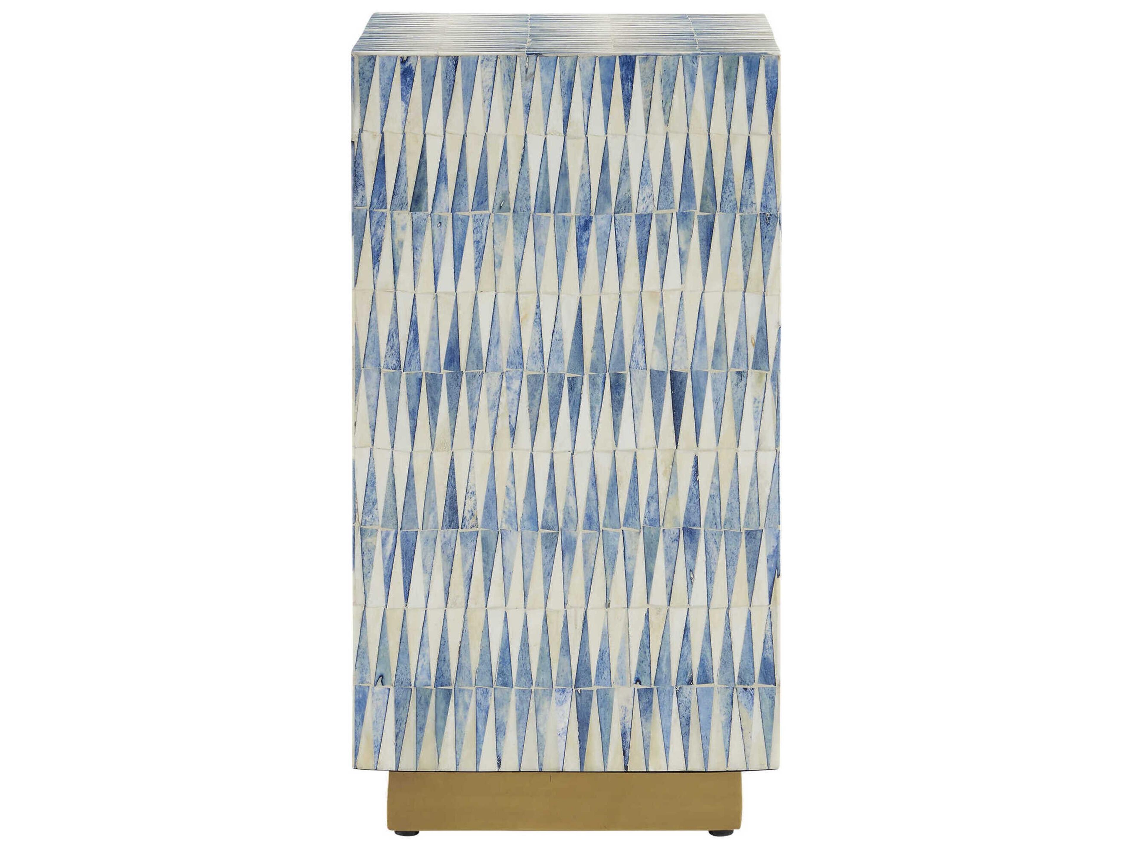 Currey & Company Square Wood Blue White Brushed Brass End Table