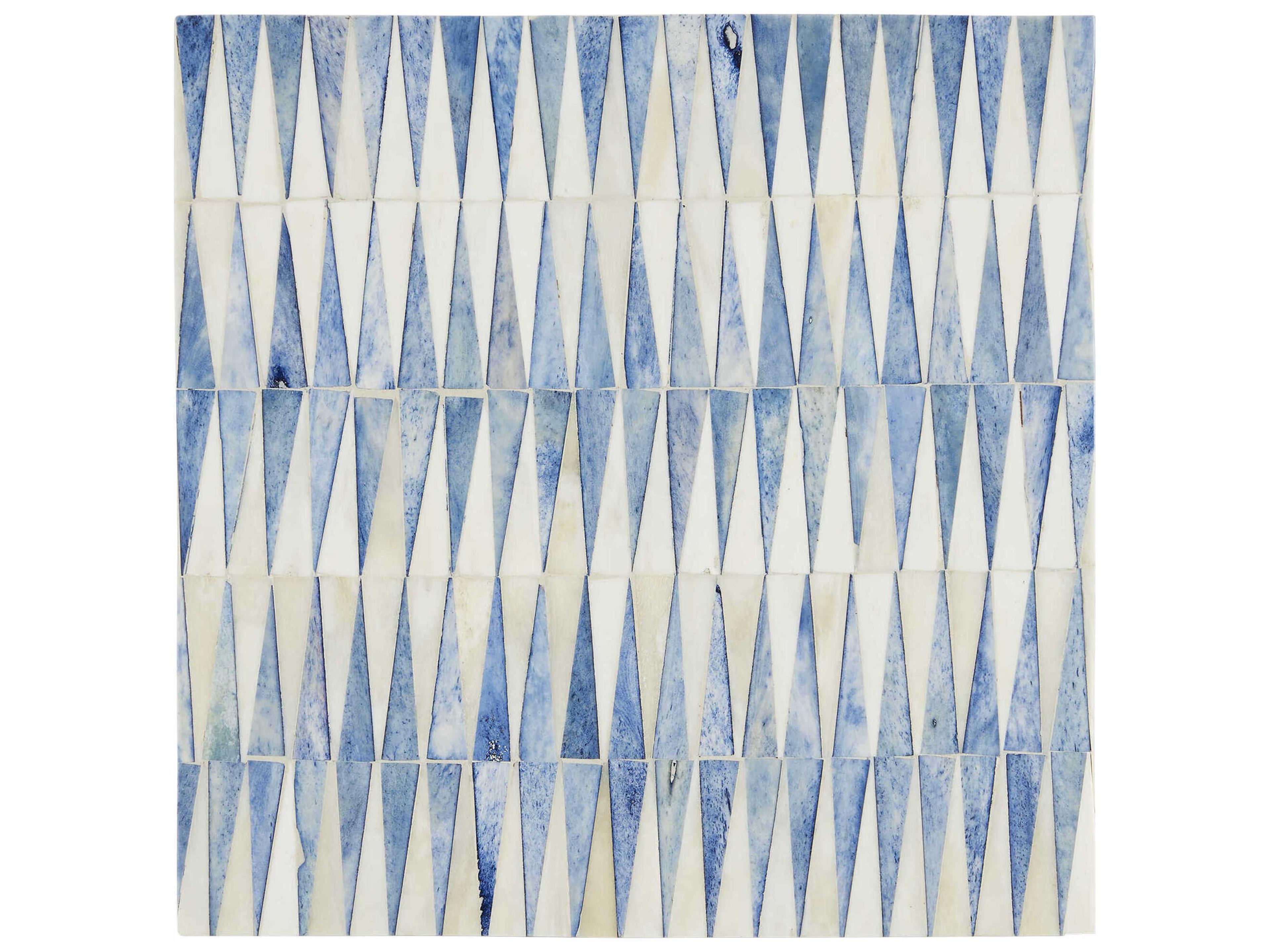 Currey & Company Square Wood Blue White Brushed Brass End Table