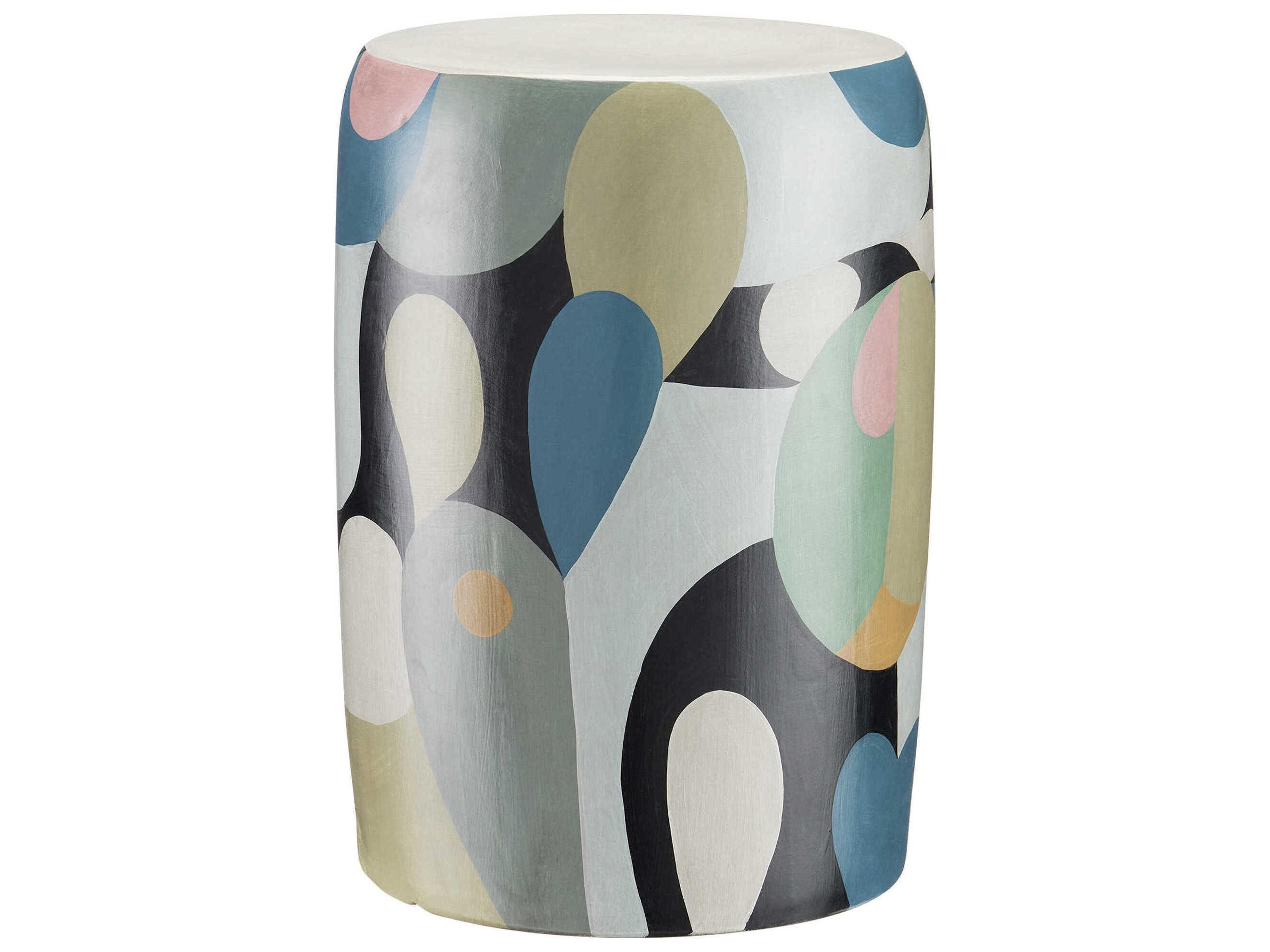 Currey & Company So Nouveau Round Ceramic Multicolor End Table