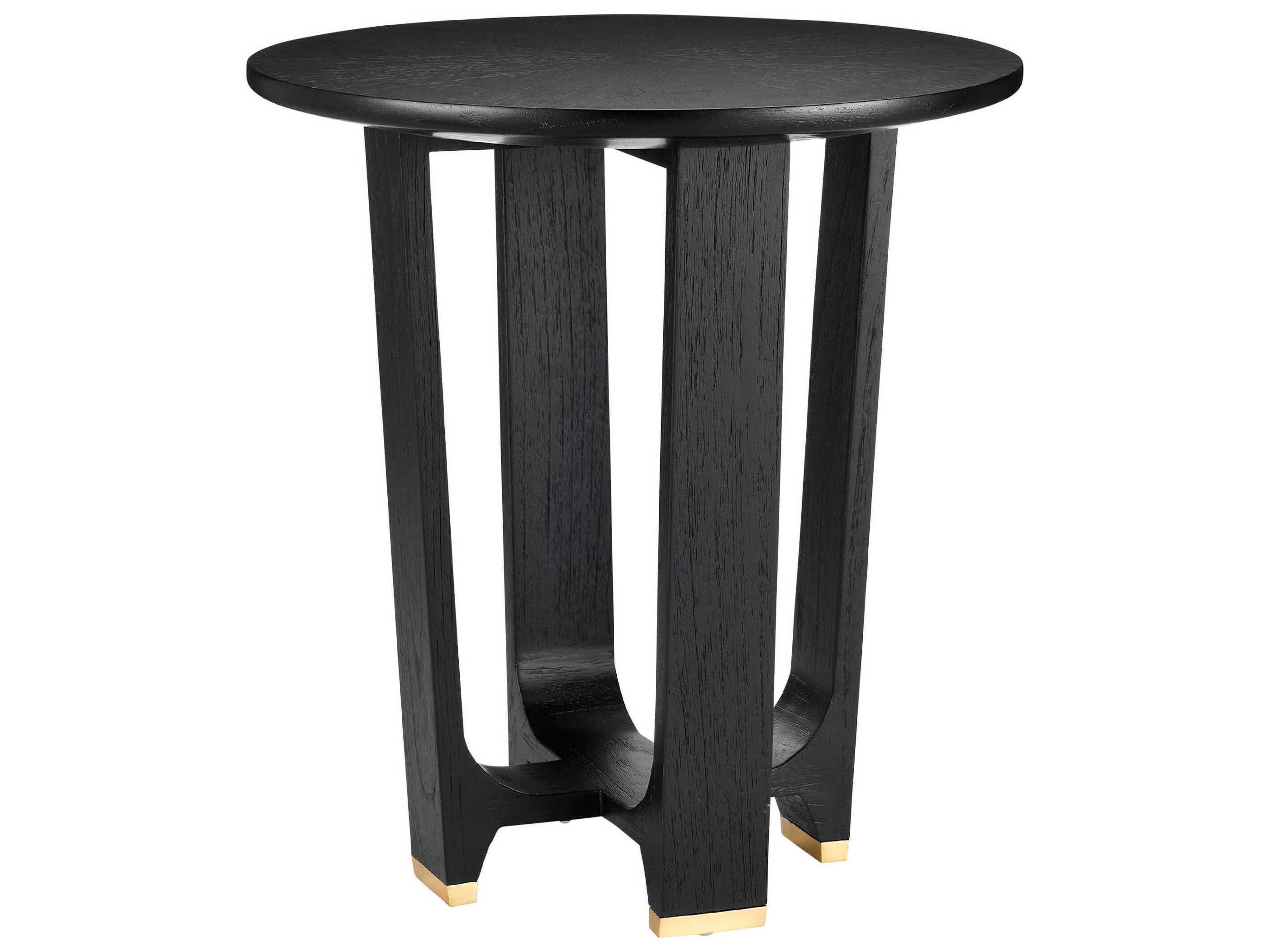 Currey & Company Blake Round Wood Matte Caviar Black Polished Brass End Table