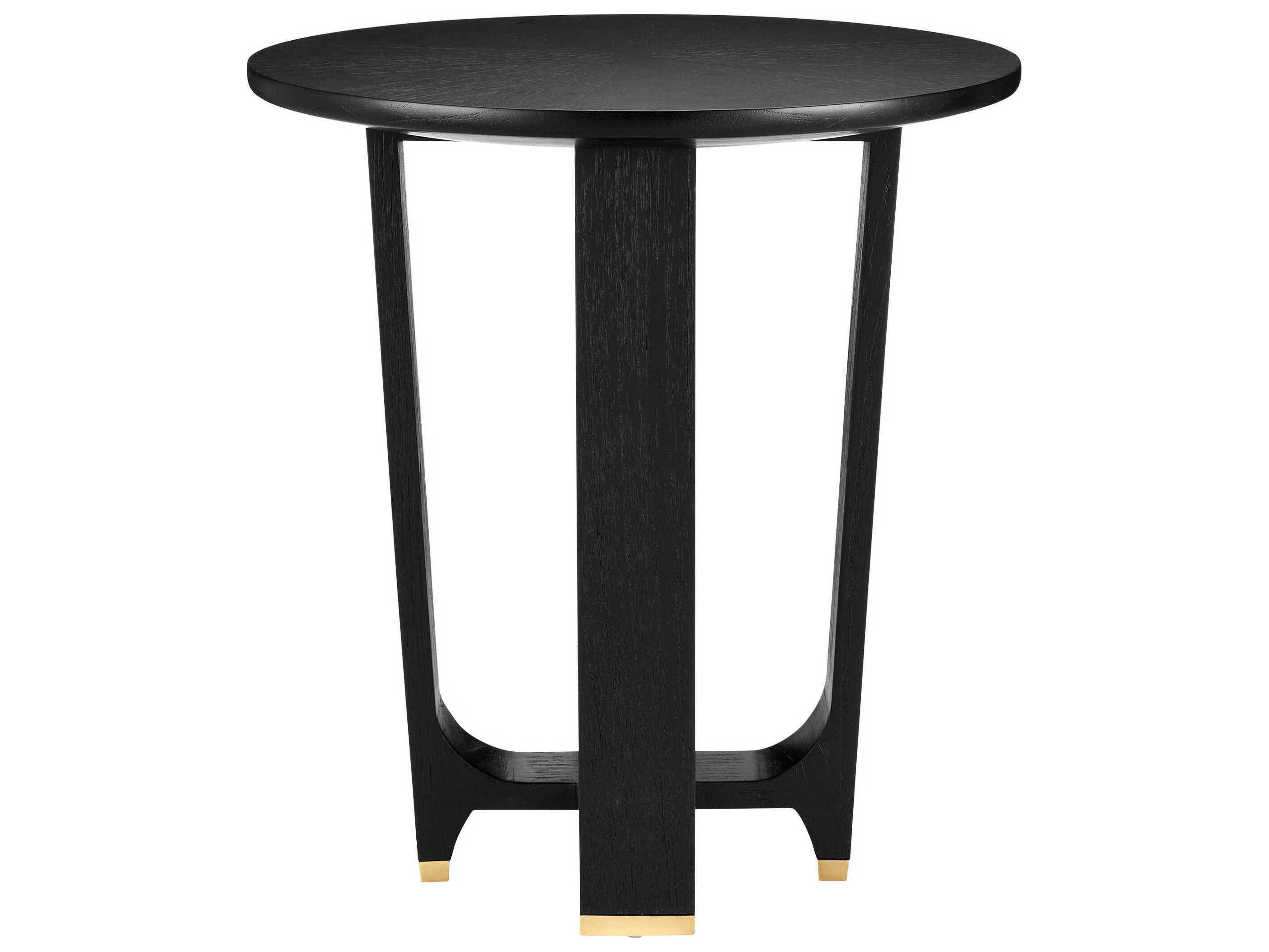 Currey & Company Blake Round Wood Matte Caviar Black Polished Brass End Table