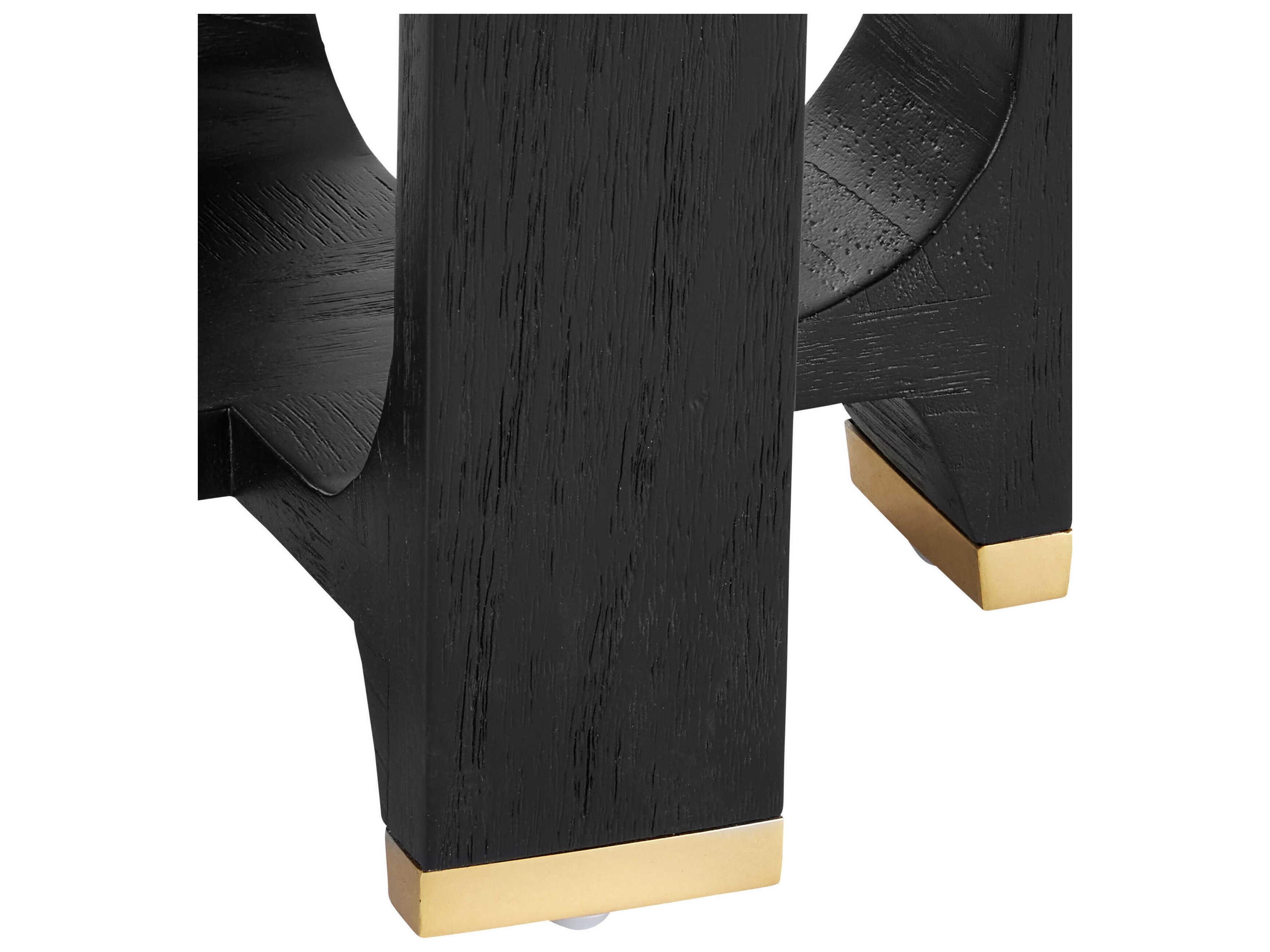 Currey & Company Blake Round Wood Matte Caviar Black Polished Brass End Table