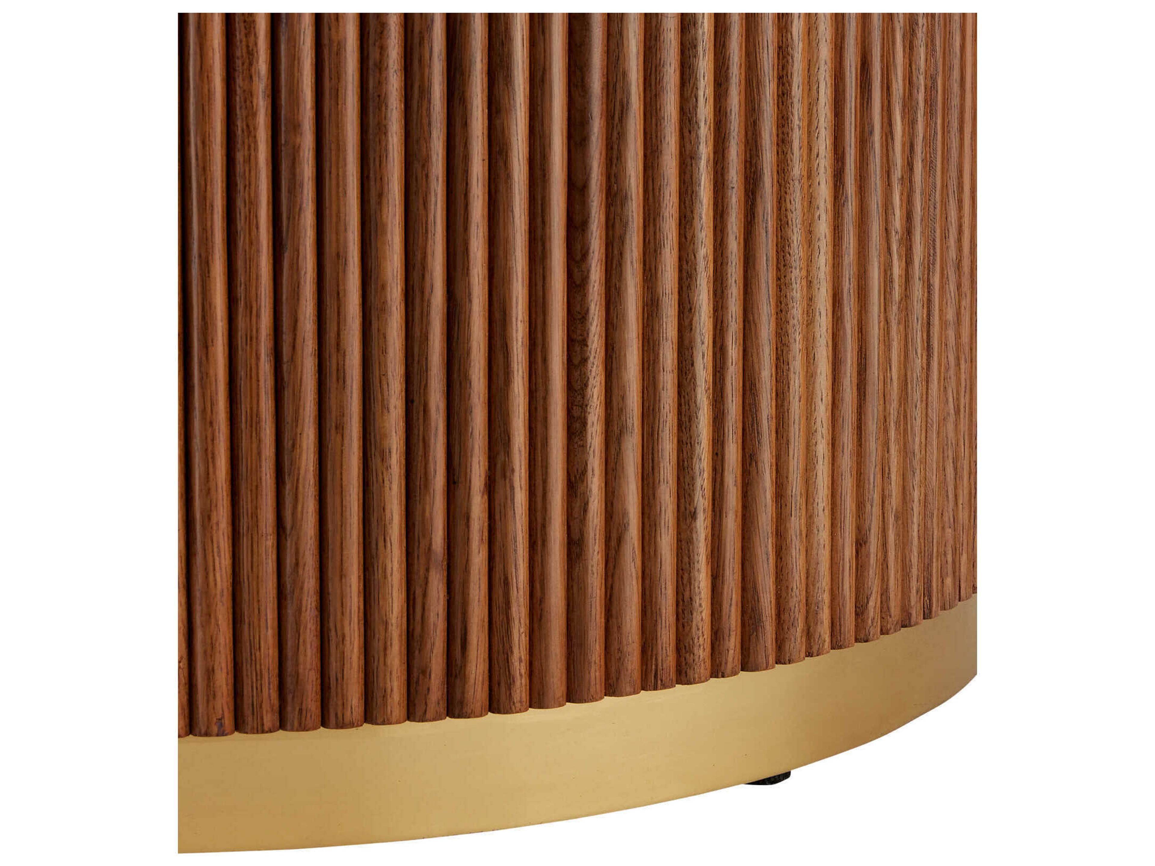 Currey & Company Dakota Round Wood Morel Brown Natural Polished Brass Coffee Table