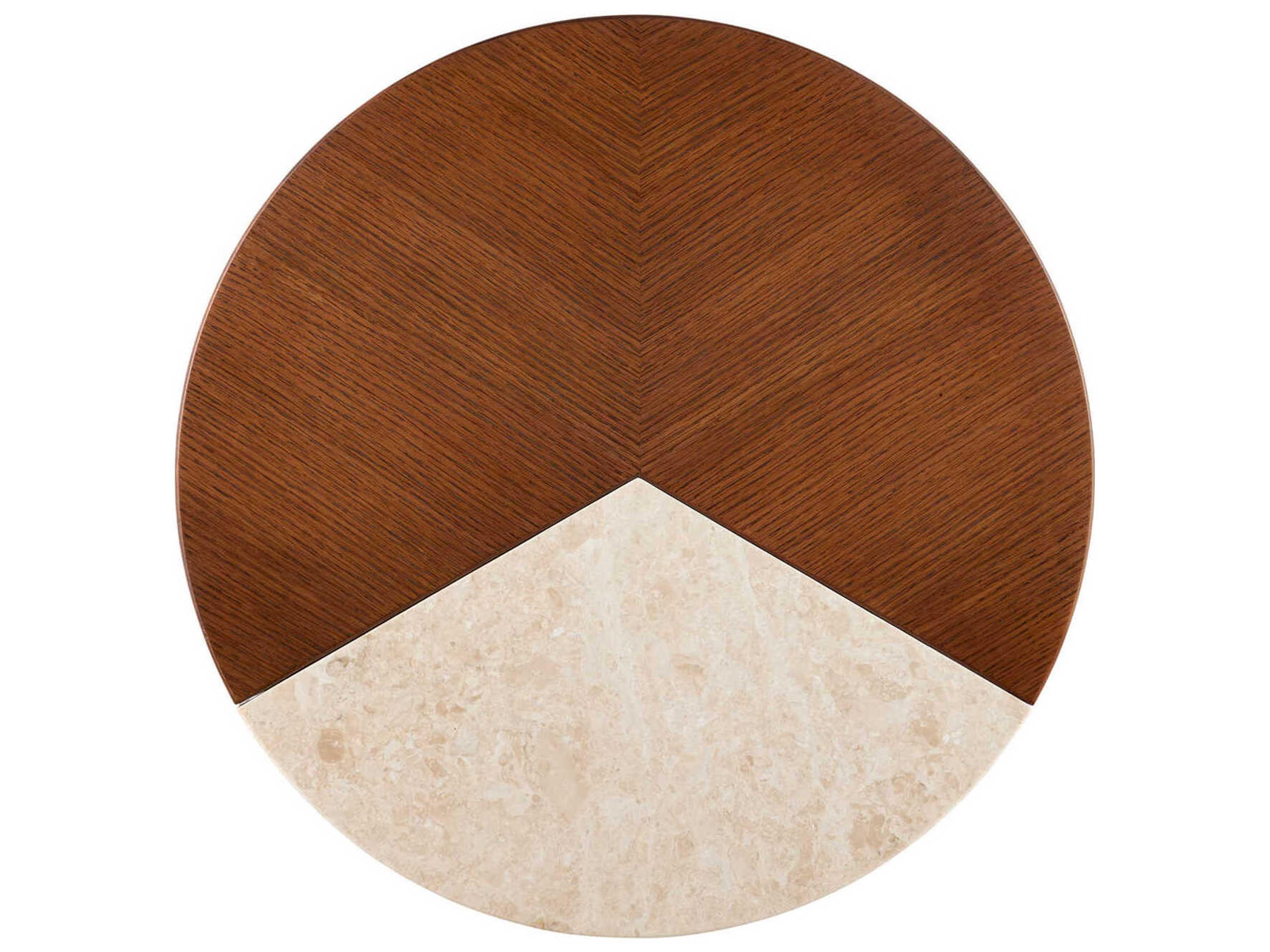 Currey & Company Dakota Round Wood Morel Brown Natural Polished Brass Coffee Table