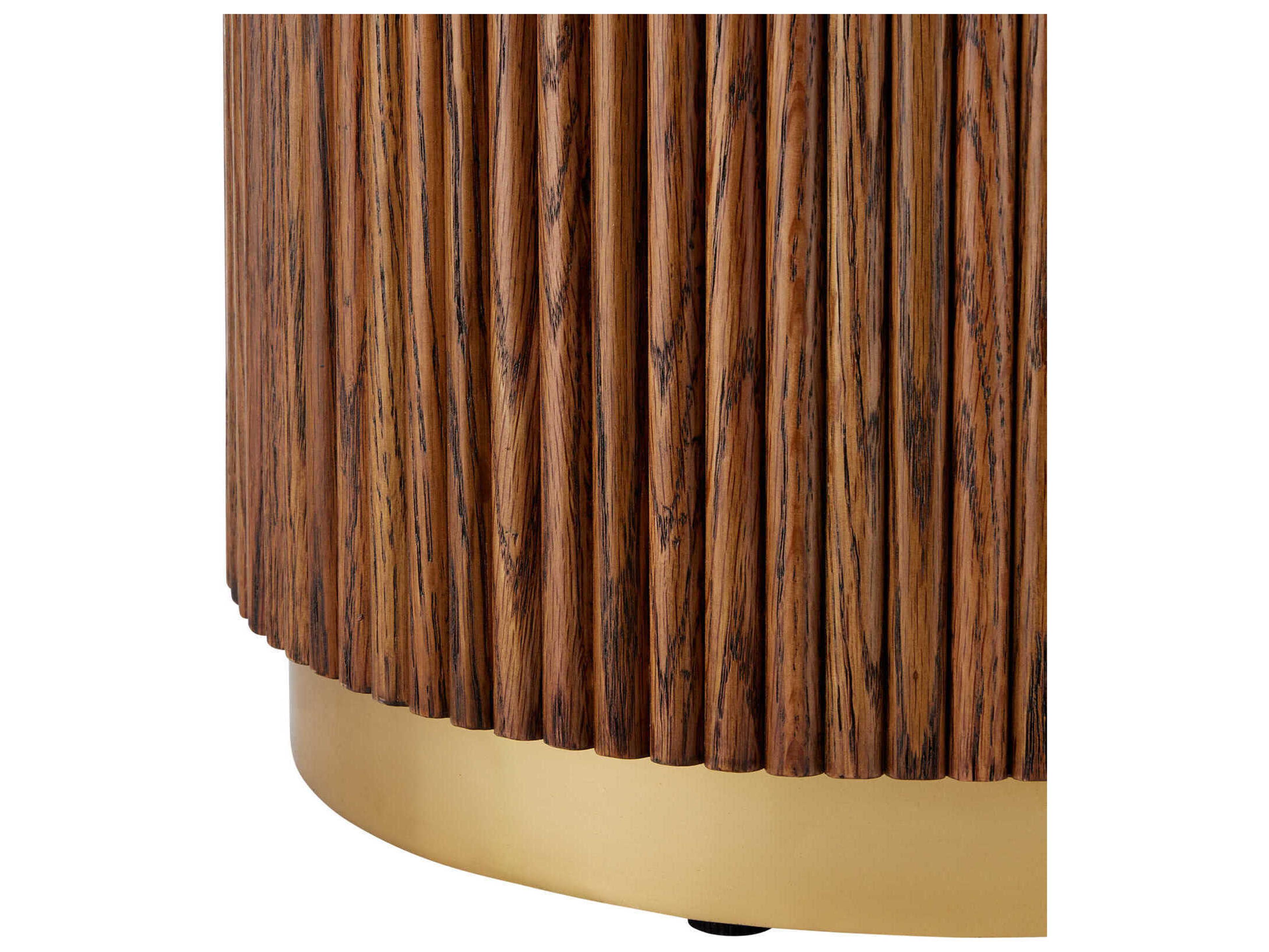 Currey & Company Dakota Round Wood Morel Brown Natural Polished Brass Coffee Table