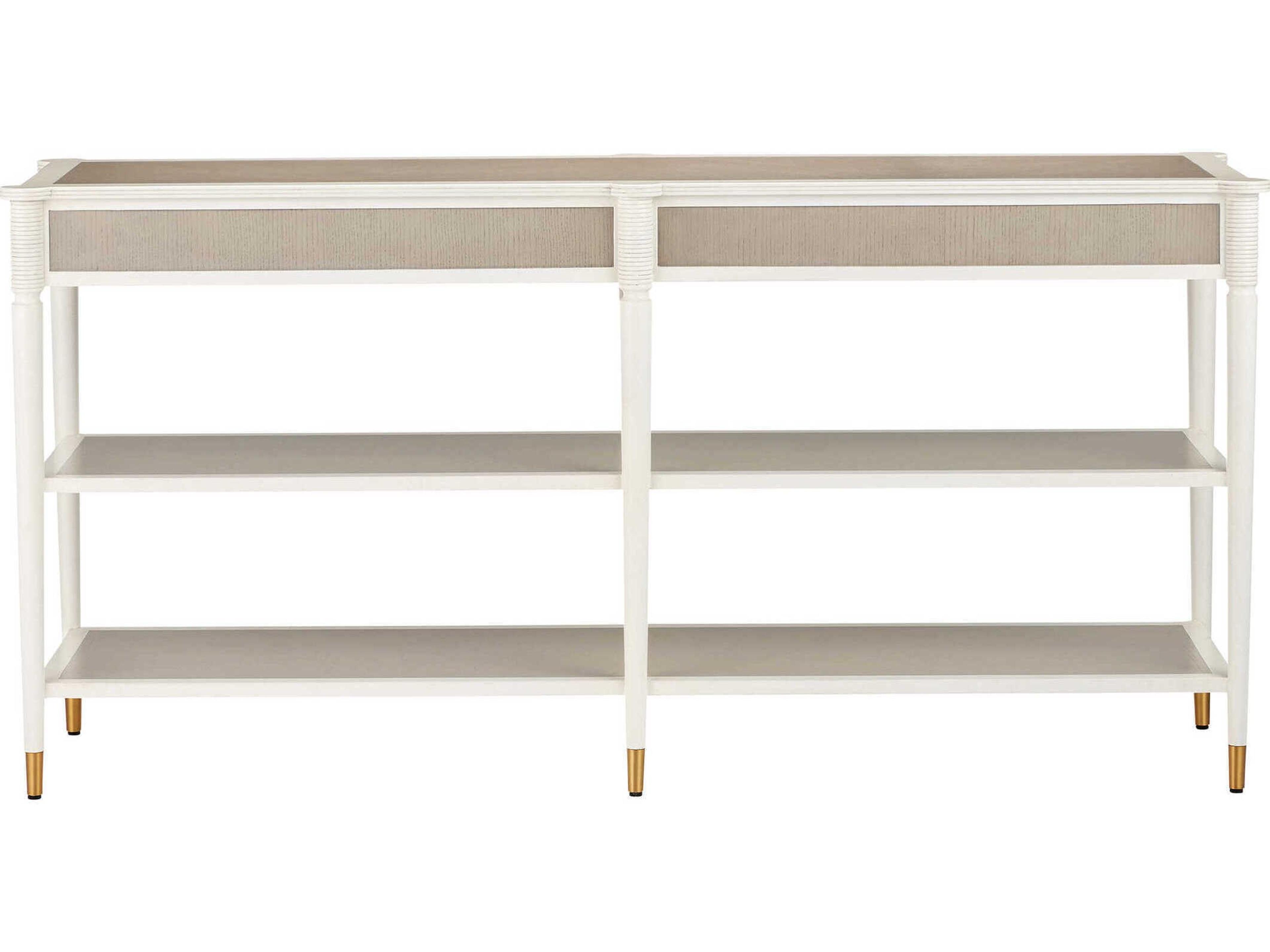 Currey & Company Aster Rectangular Wood Off White Fog Polished Brass Console Table