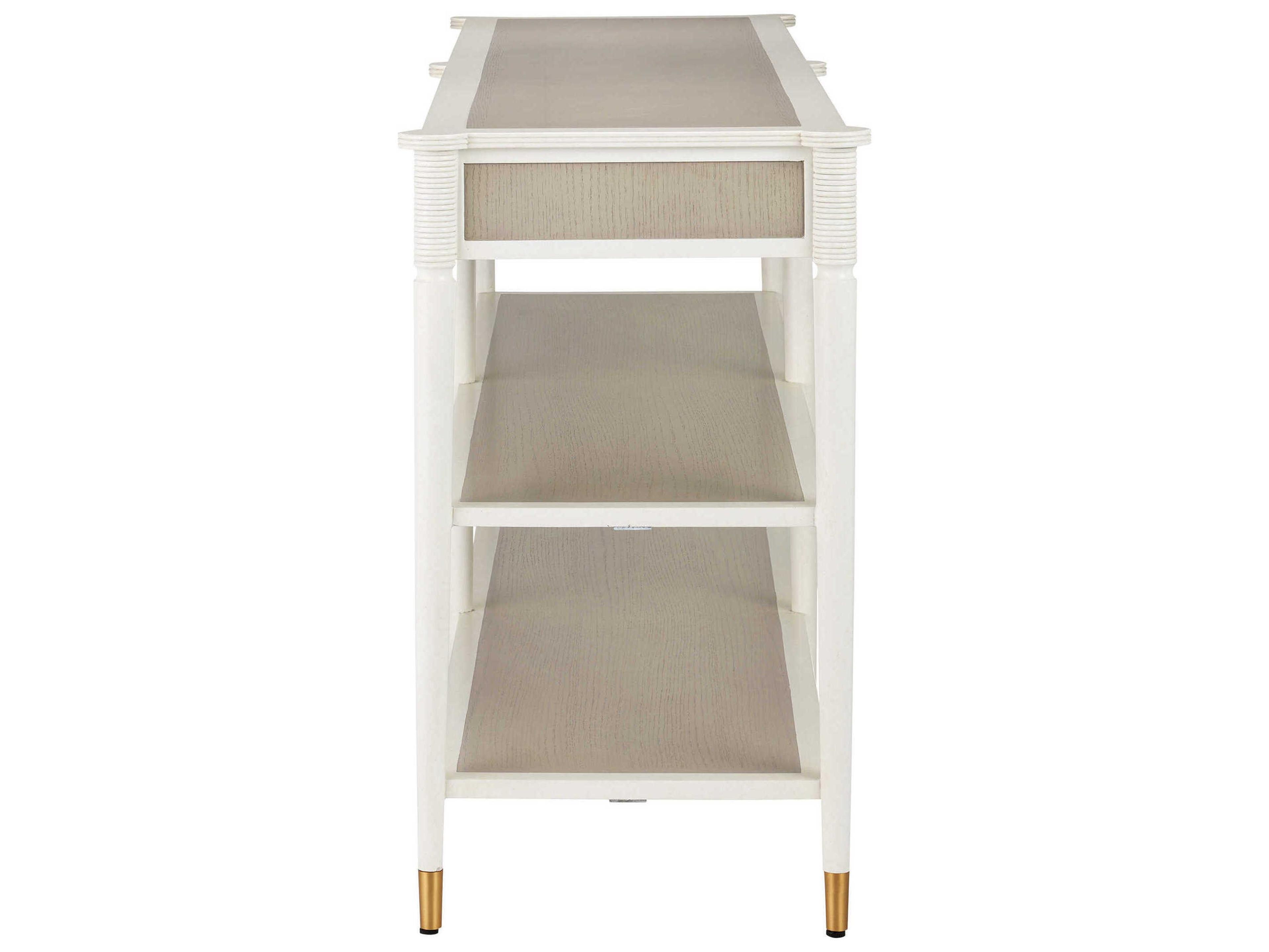 Currey & Company Aster Rectangular Wood Off White Fog Polished Brass Console Table