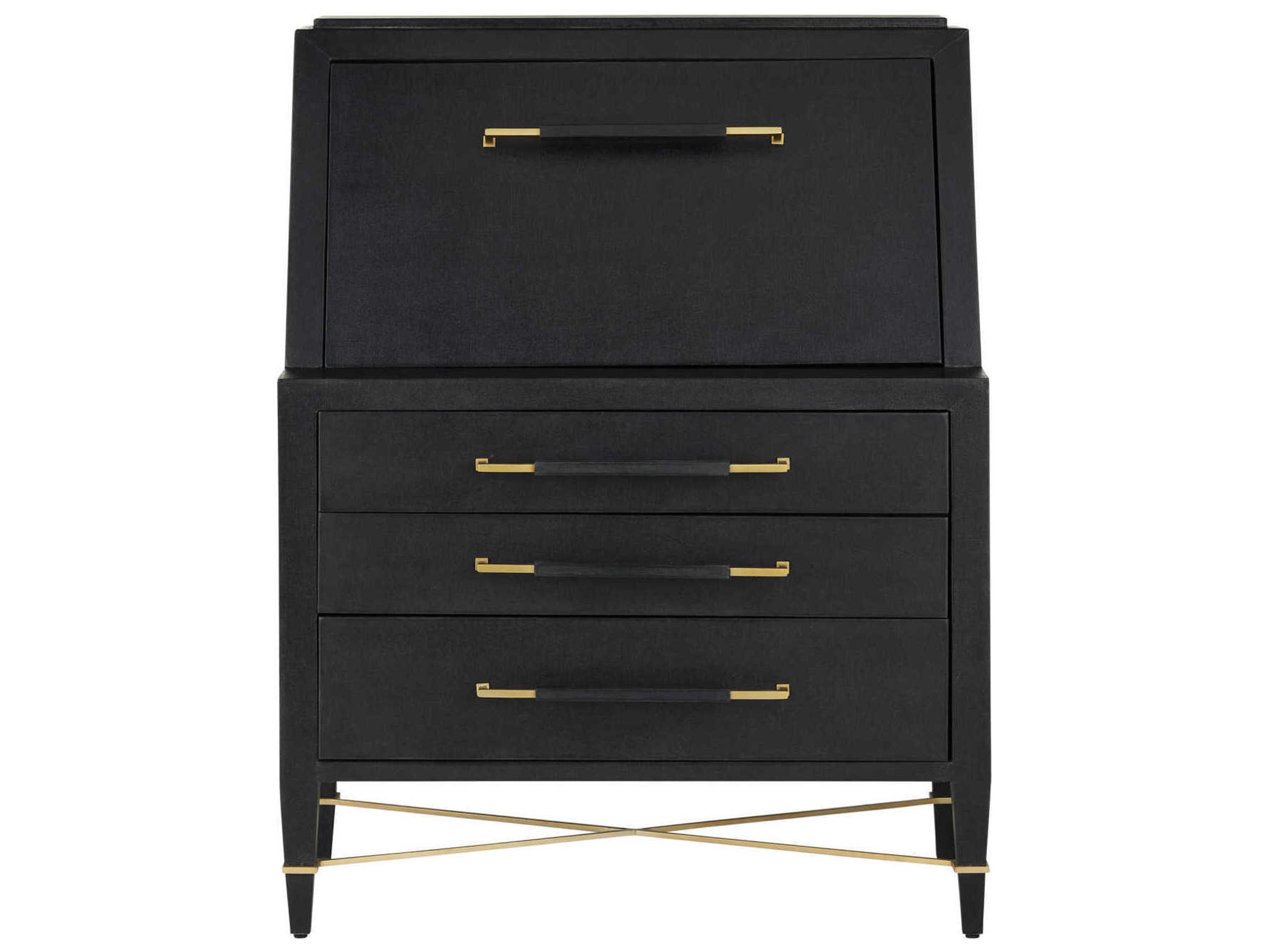 Currey & Company Verona Black Mahogany Wood Secretary Desk