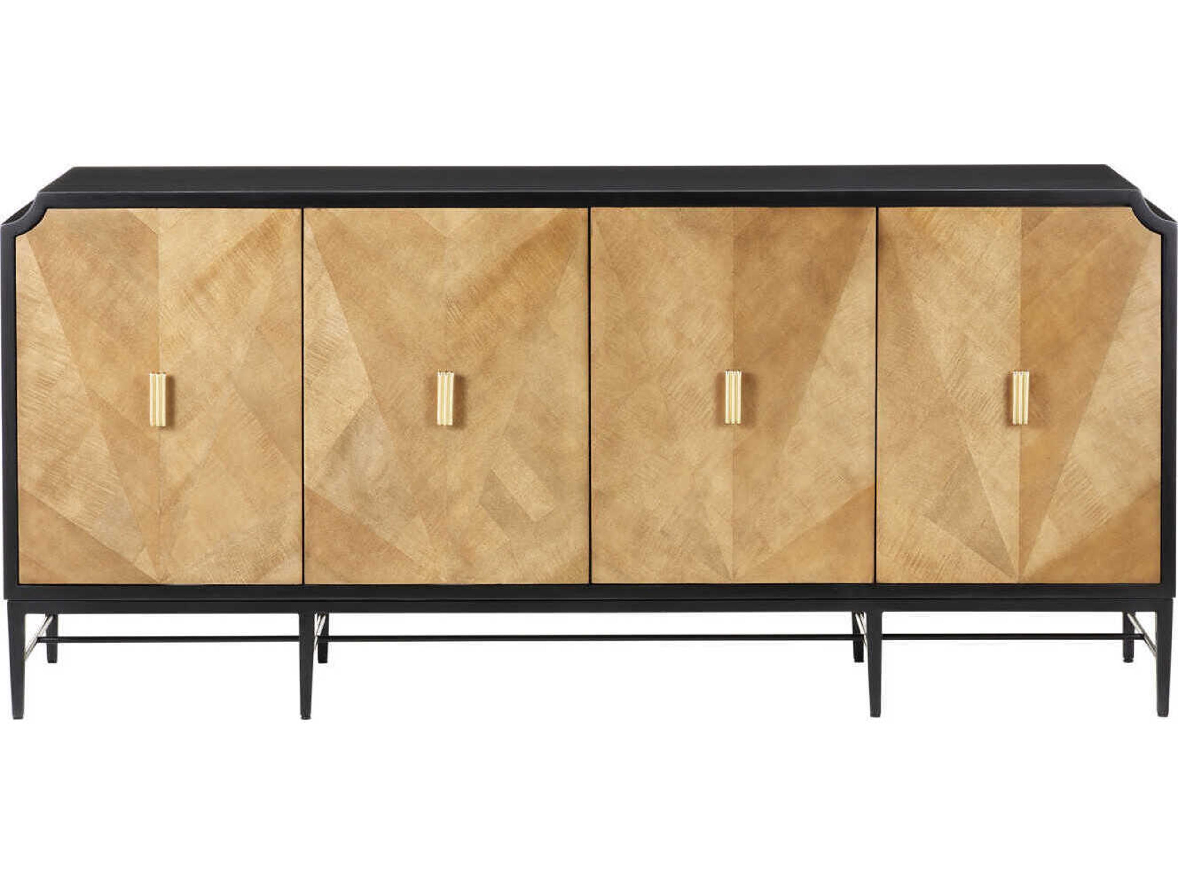 Currey & Company Kallista 80" Hardwood Taupe Caviar Black Polished Brass Credenza Sideboard