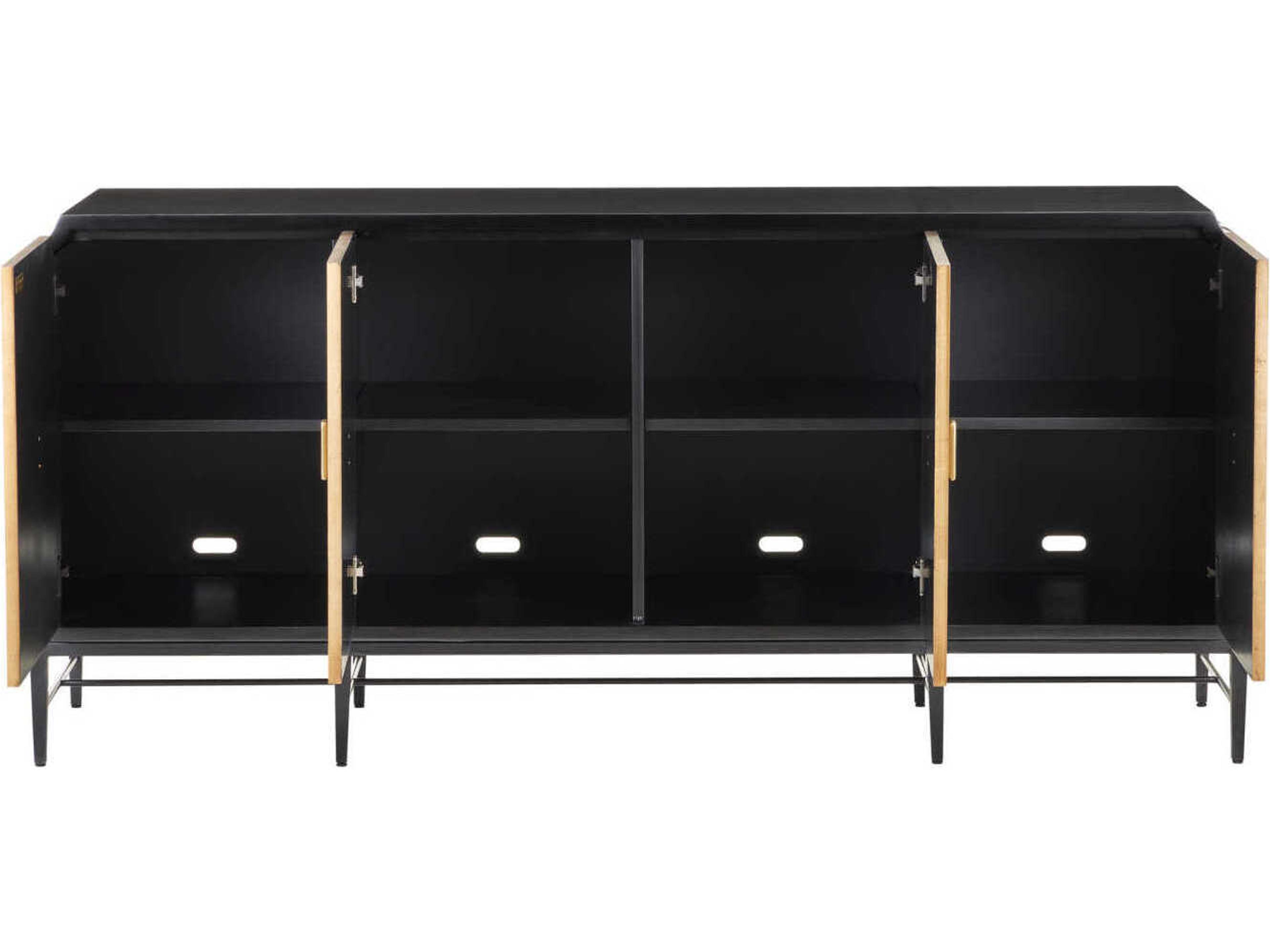 Currey & Company Kallista 80" Hardwood Taupe Caviar Black Polished Brass Credenza Sideboard