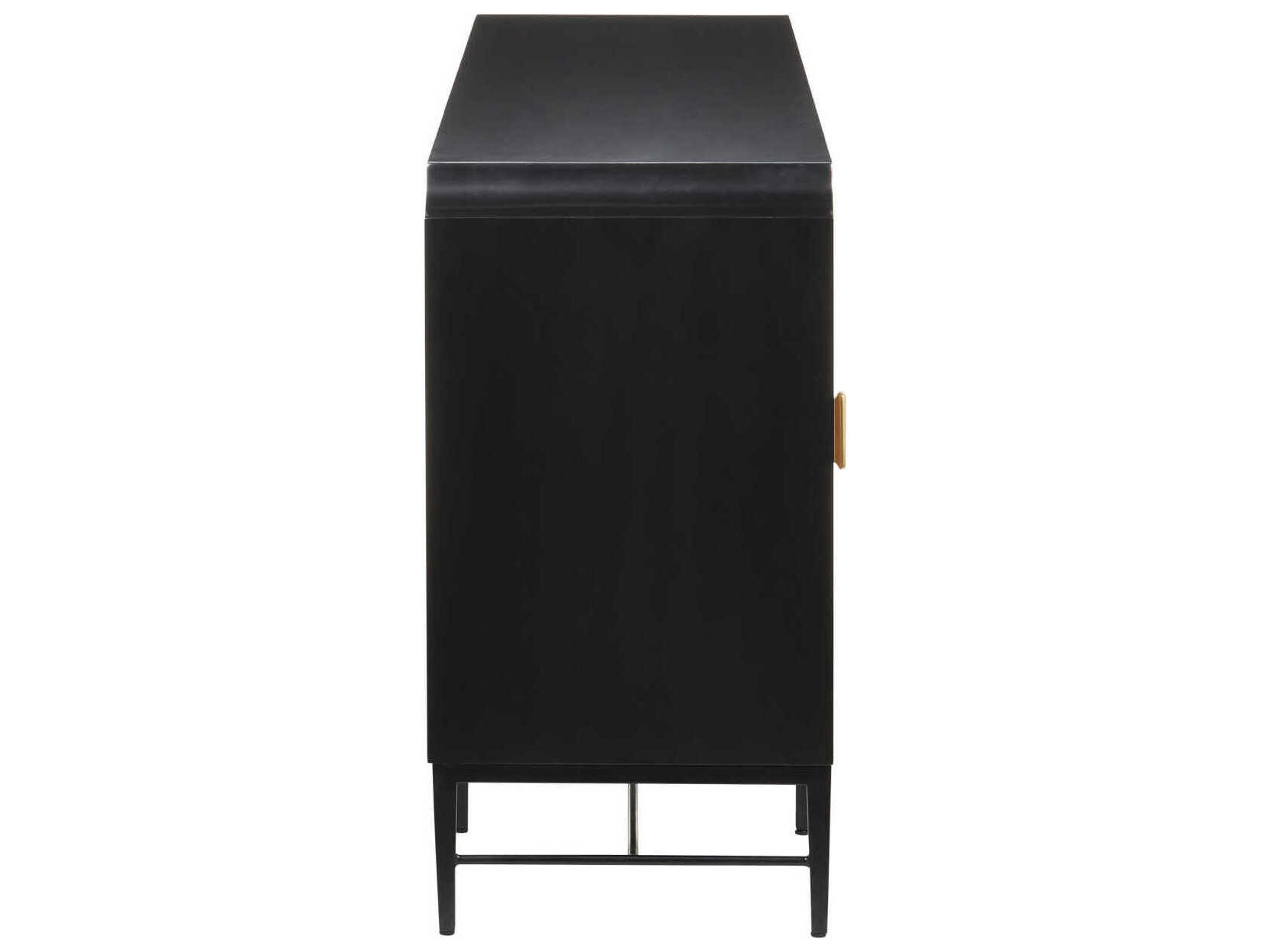 Currey & Company Kallista 80" Hardwood Taupe Caviar Black Polished Brass Credenza Sideboard