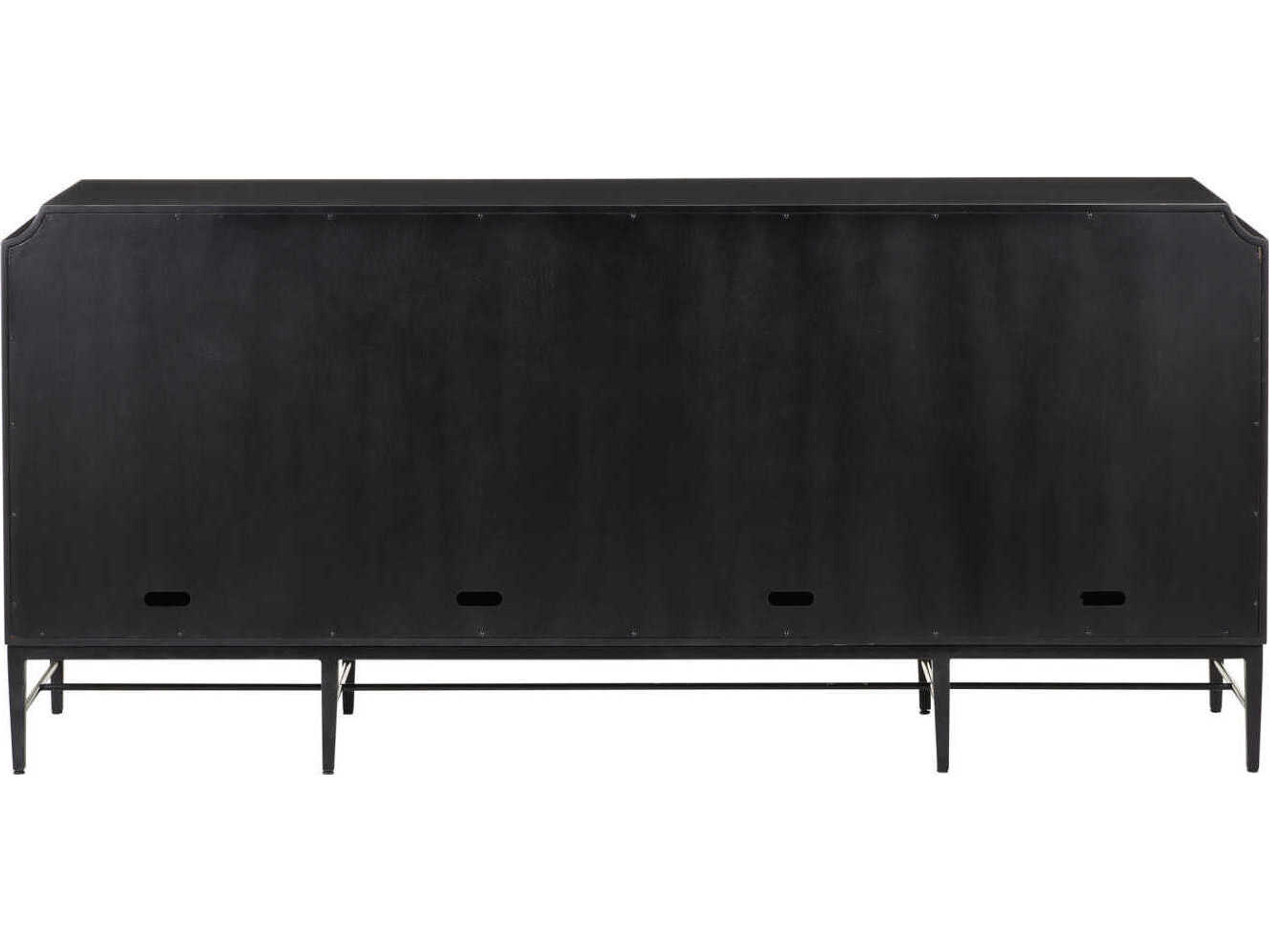 Currey & Company Kallista 80" Hardwood Taupe Caviar Black Polished Brass Credenza Sideboard