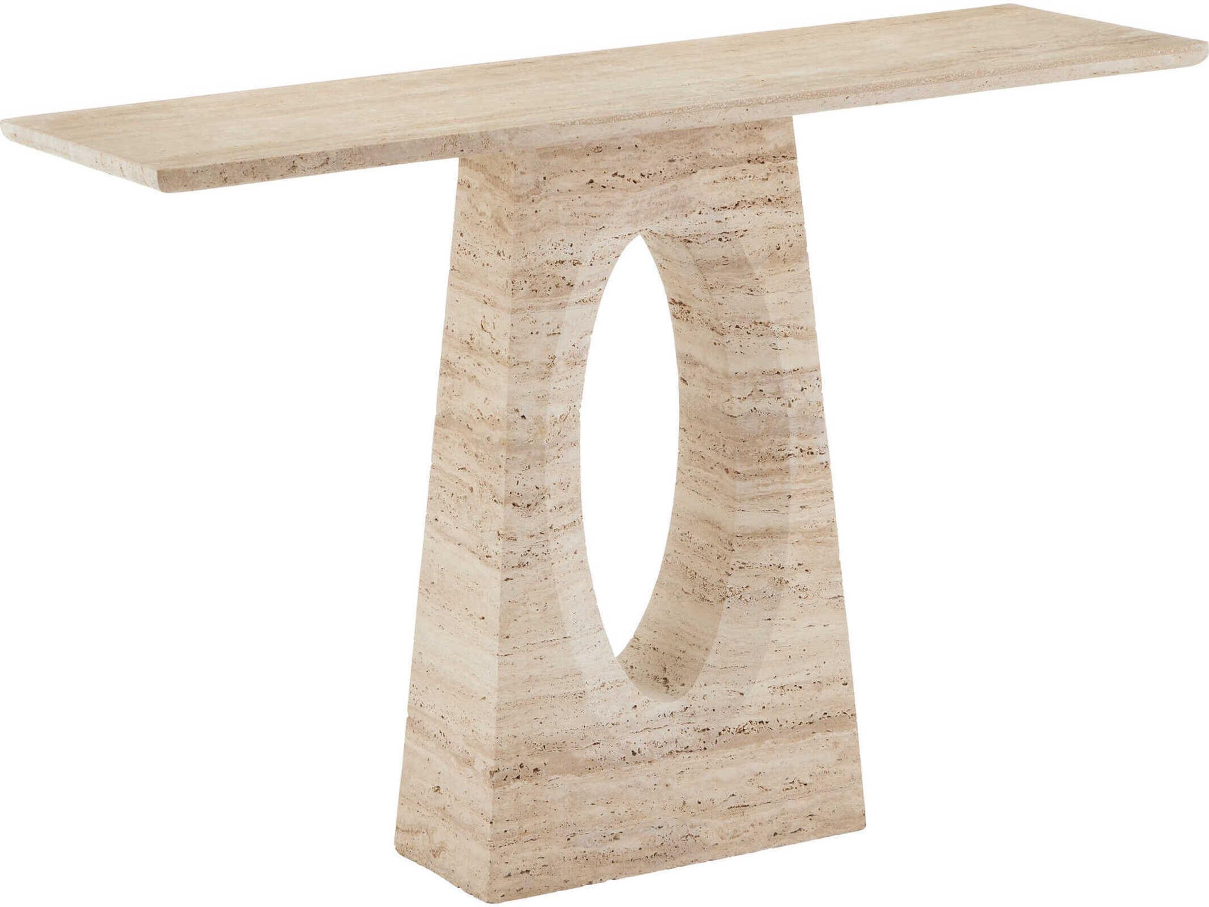 Demi 48" Rectangular Stone Natural Beige Console Table