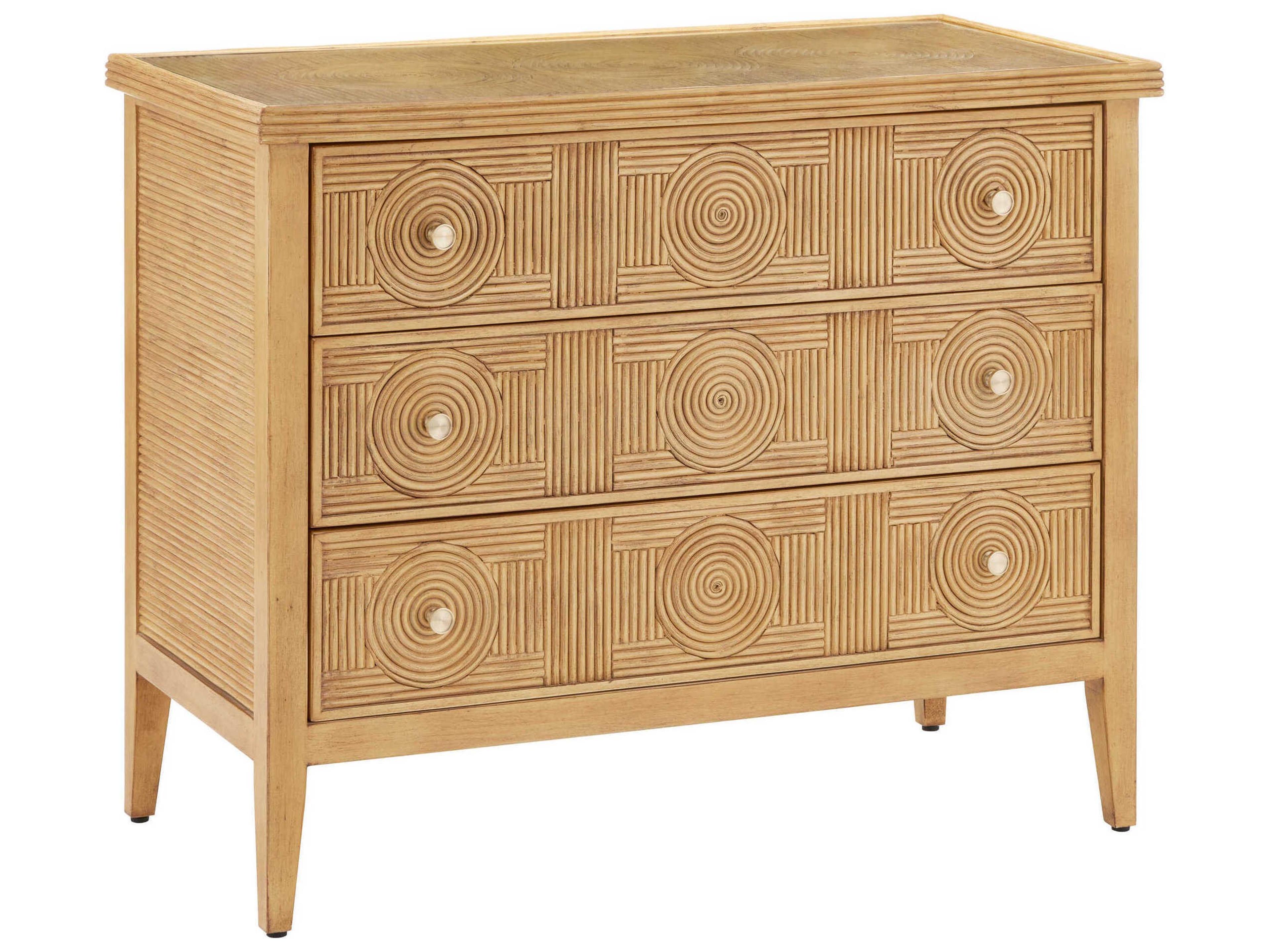 Santos 38" Sea Sand Brass Clear Rattan Accent Chest