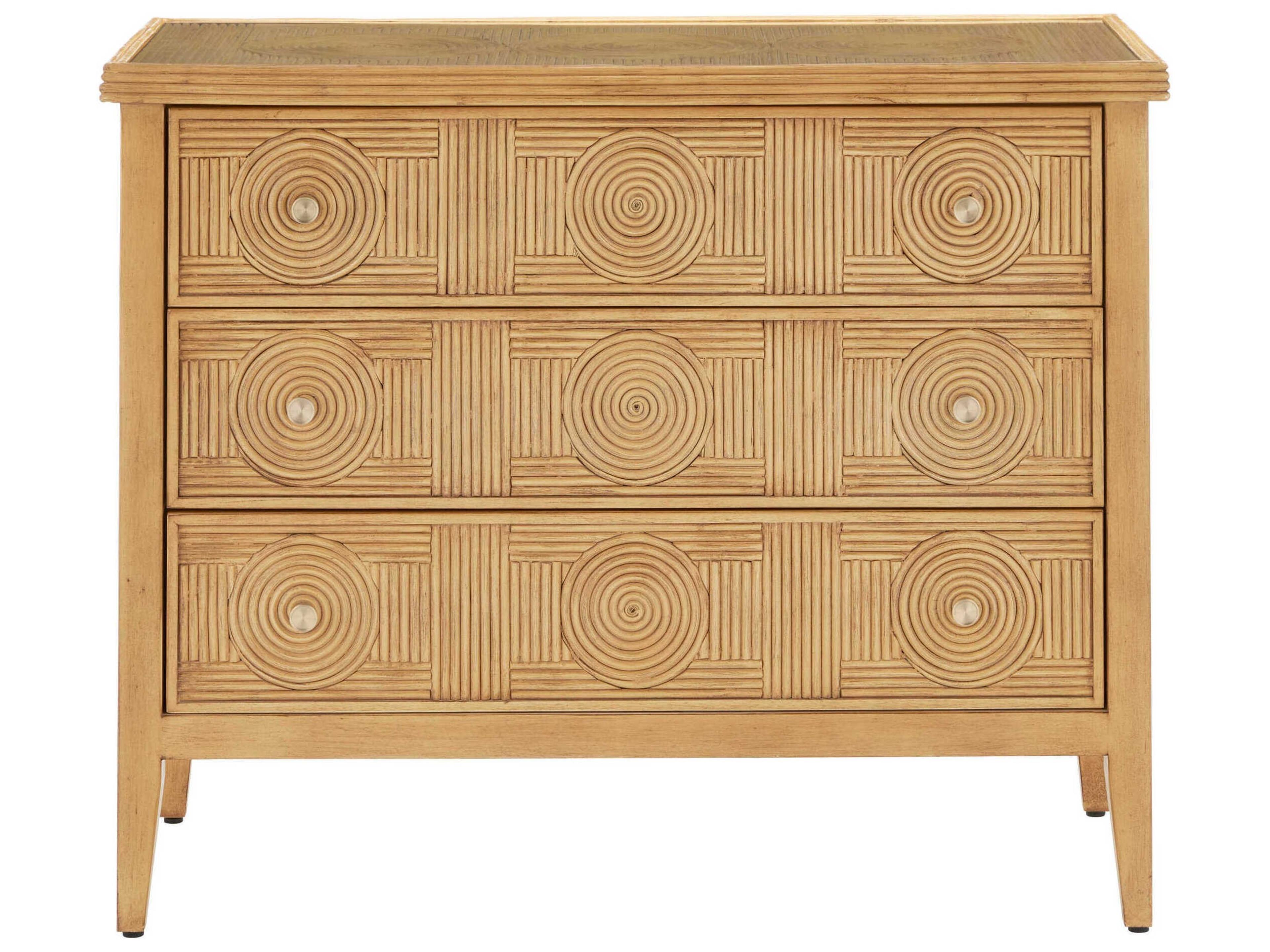 Currey & Company Santos 38" Sea Sand Brass Clear Rattan Accent Chest