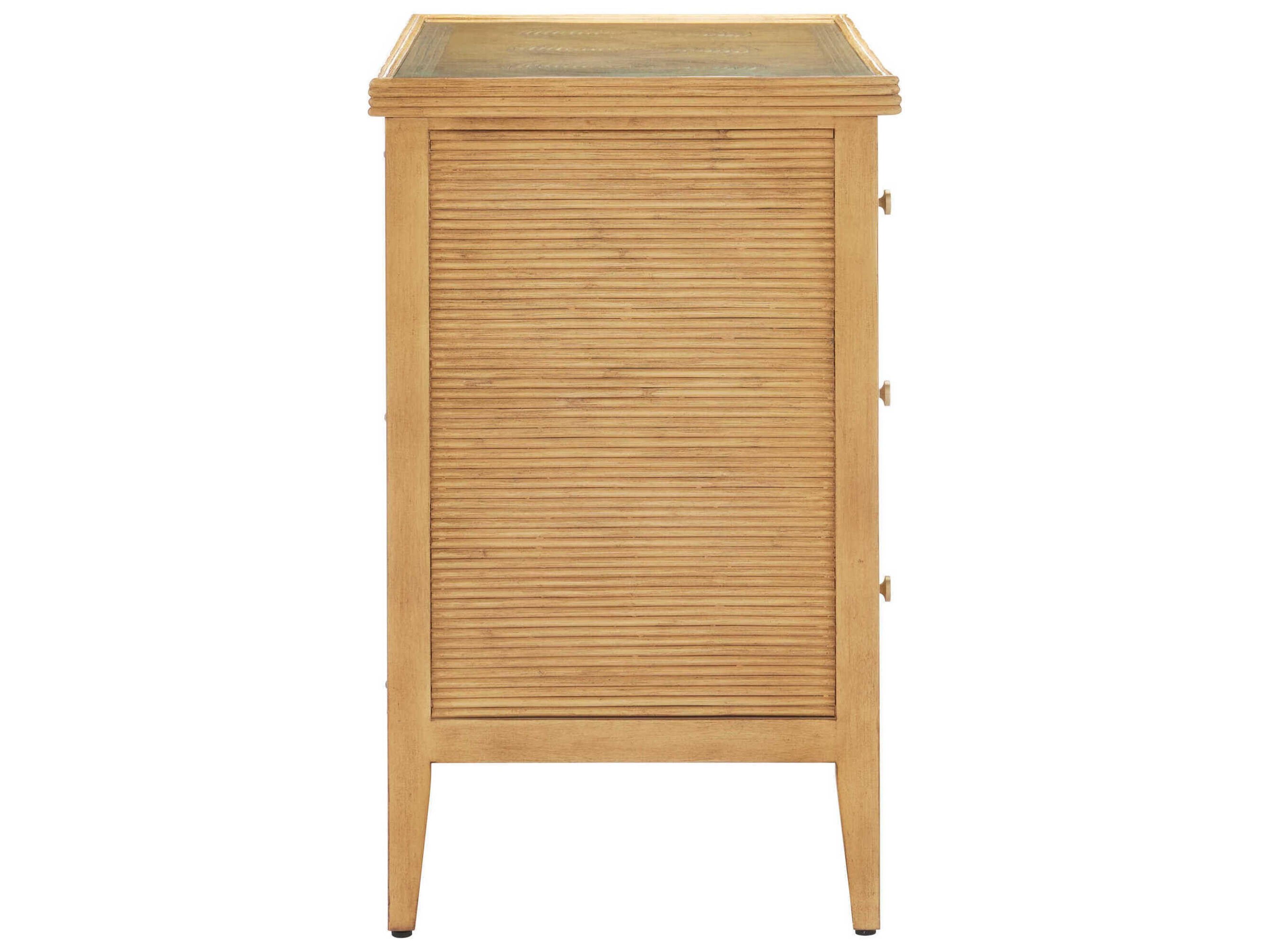 Currey & Company Santos 38" Sea Sand Brass Clear Rattan Accent Chest