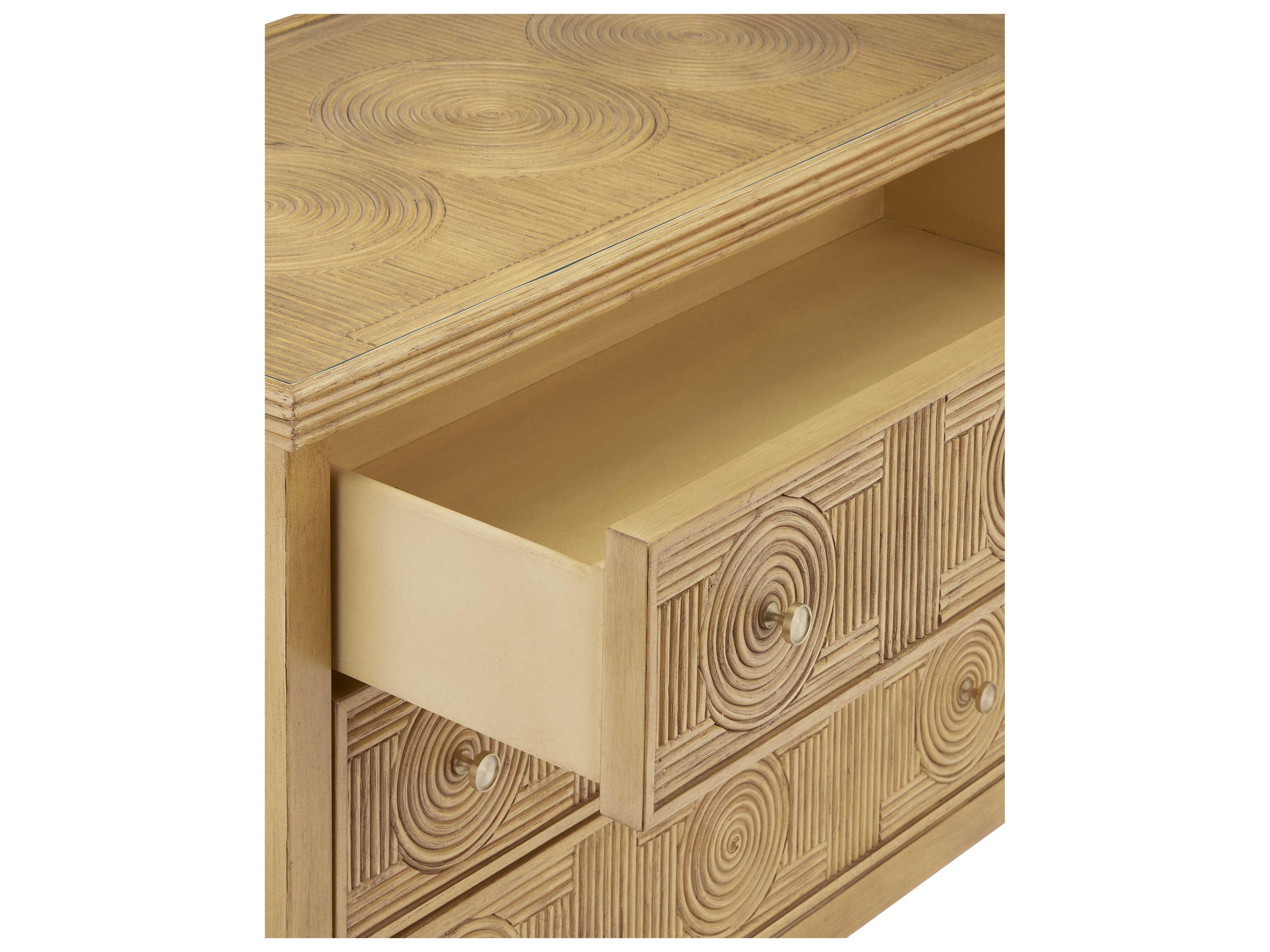 Currey & Company Santos 38" Sea Sand Brass Clear Rattan Accent Chest