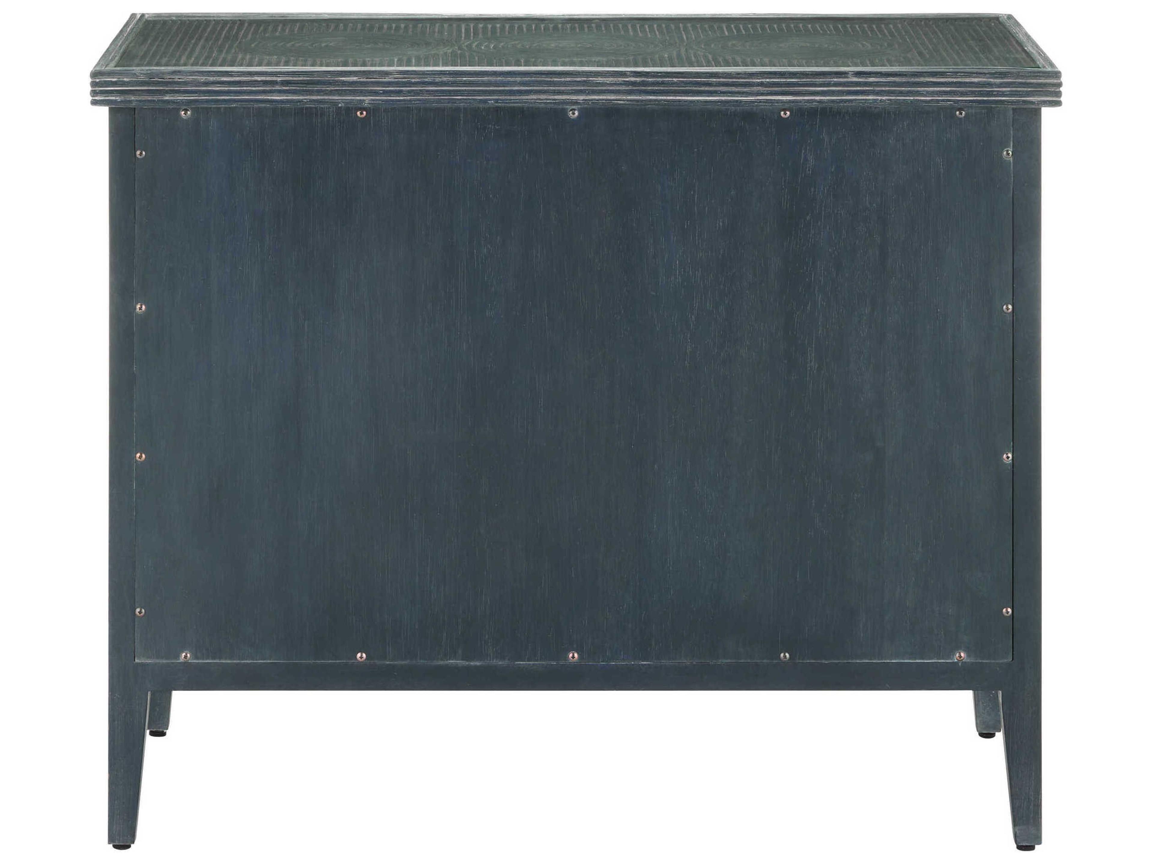 Currey & Company Santos 38" Vintage Navy Brass Clear Blue Rattan Accent Chest