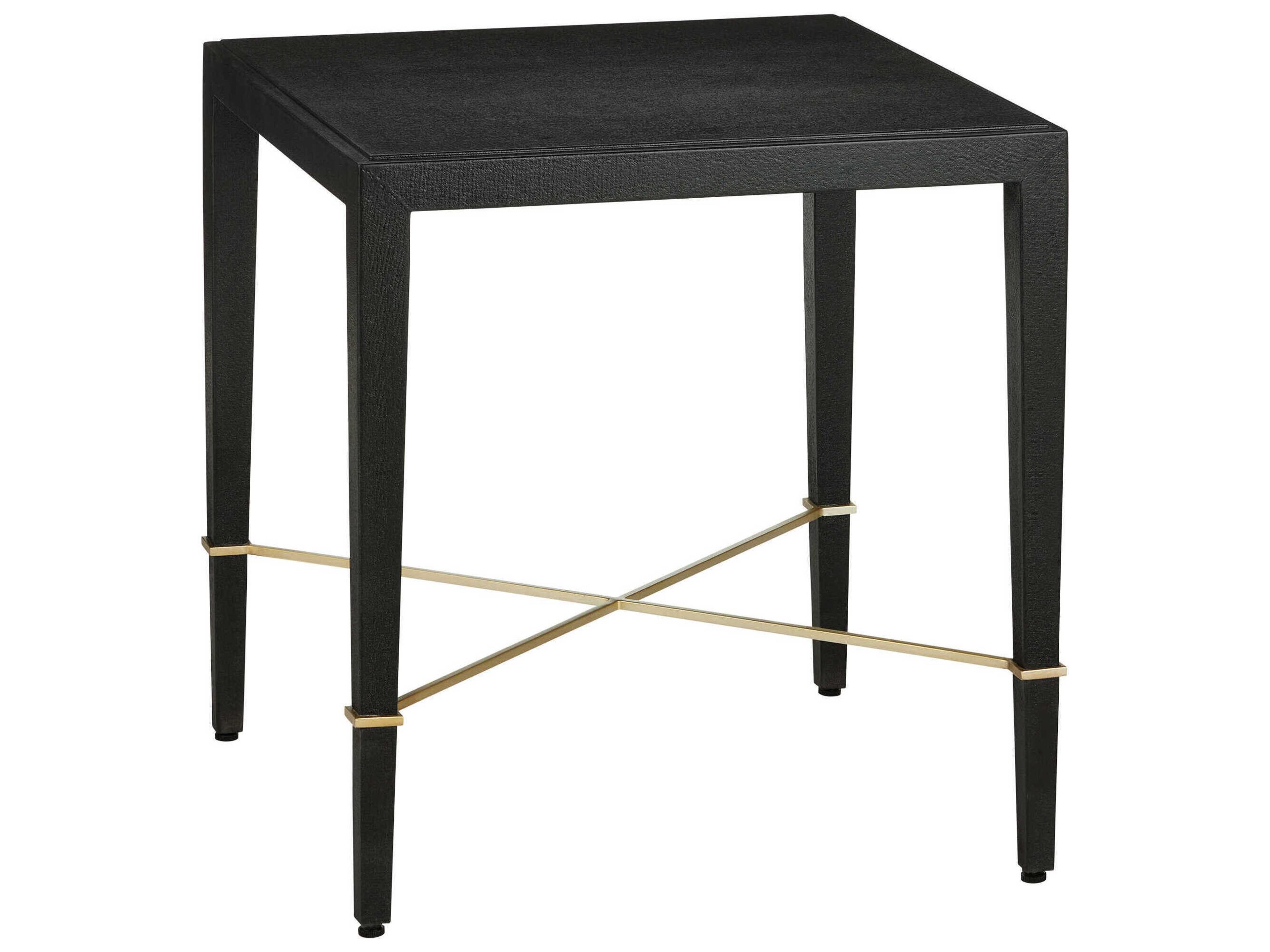 Verona 22" Square Fabric Black Lacquered Linen Champagne End Table