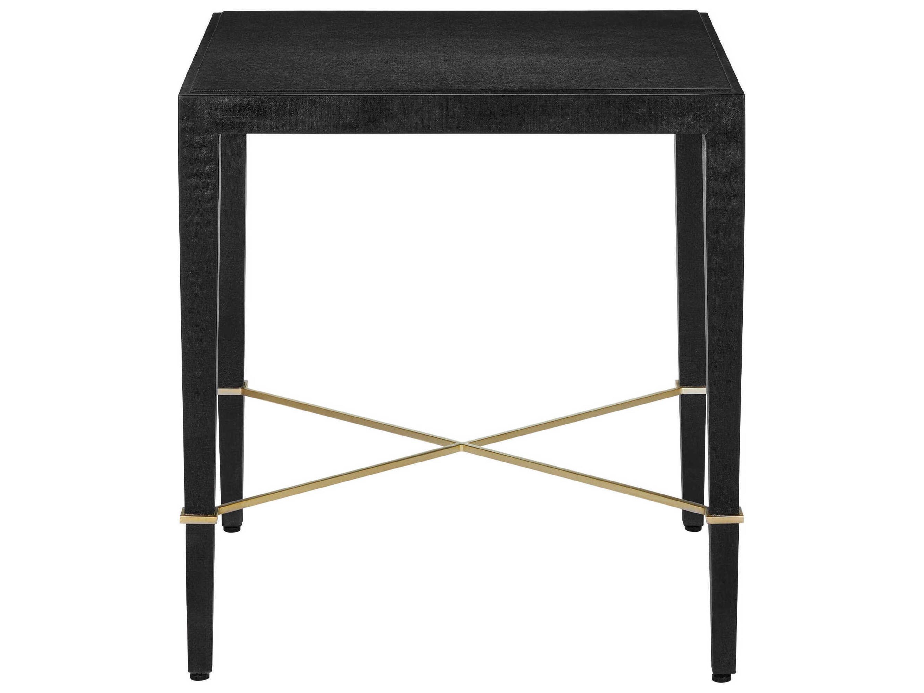 Currey & Company Verona 22" Square Fabric Black Lacquered Linen Champagne End Table